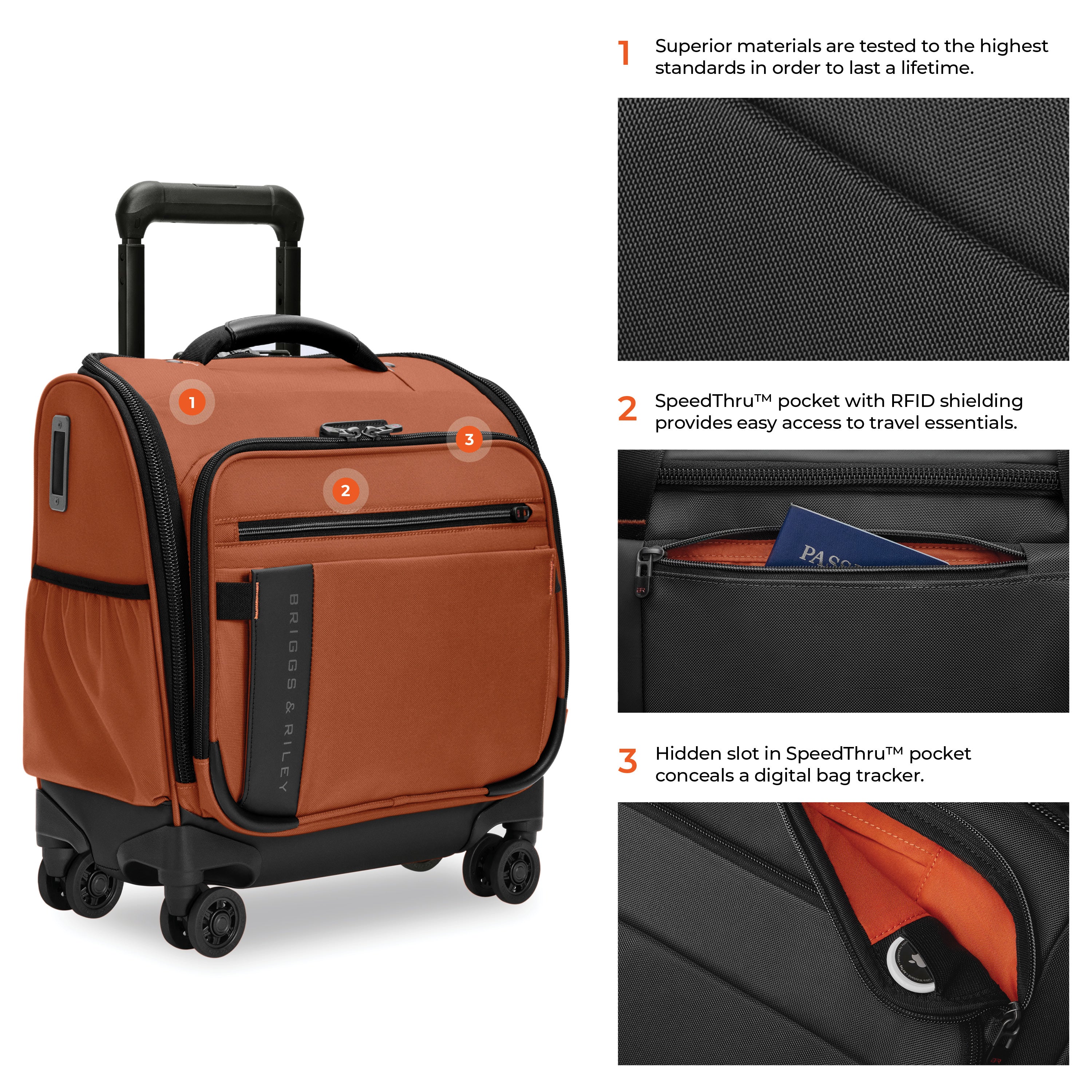 Briggs & Riley ZDX Cabin Spinner in Canyon — detail view 3 # color_Canyon