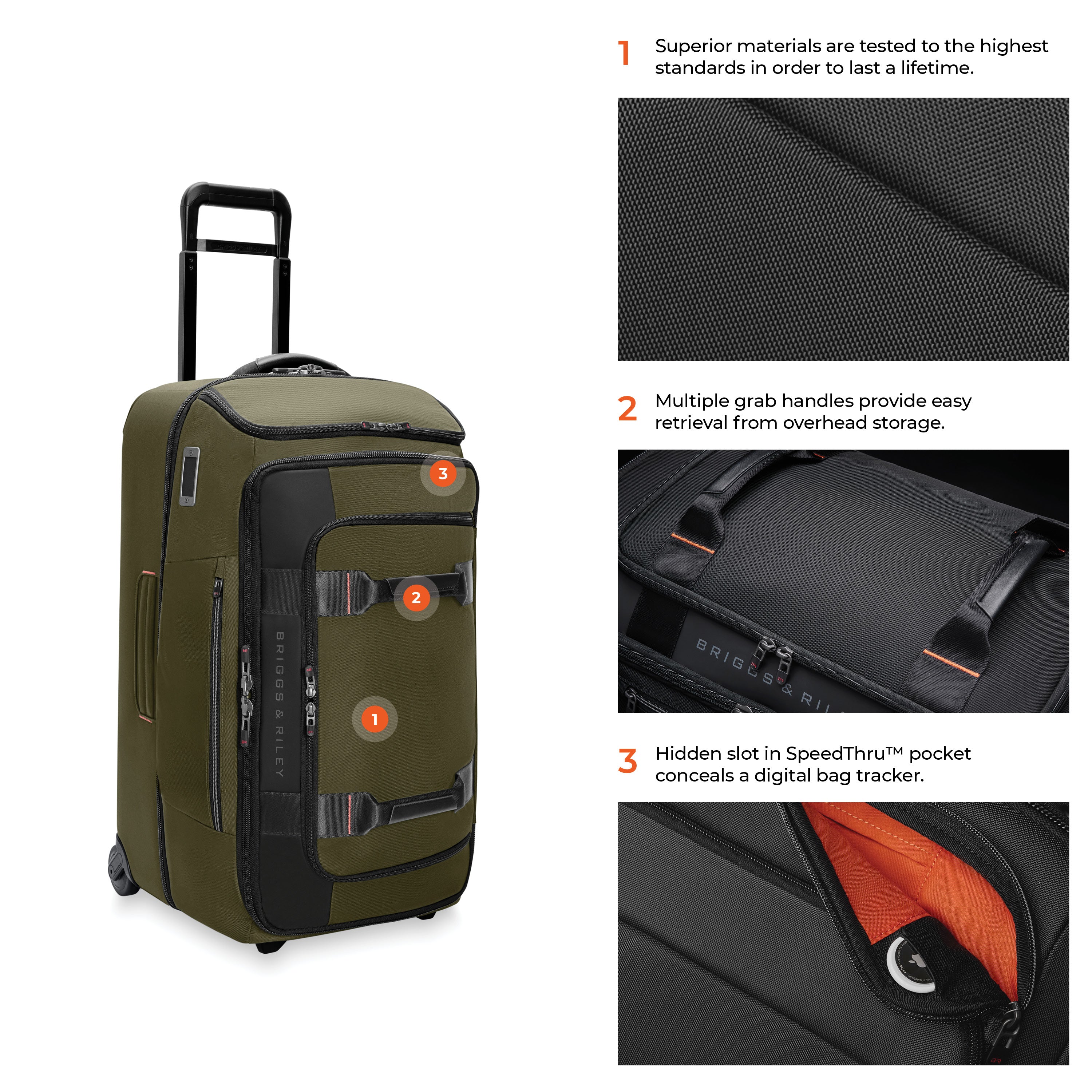 Briggs & Riley ZDX Medium 2-Wheel Duffle in Hunter — detail view 2 # color_Hunter