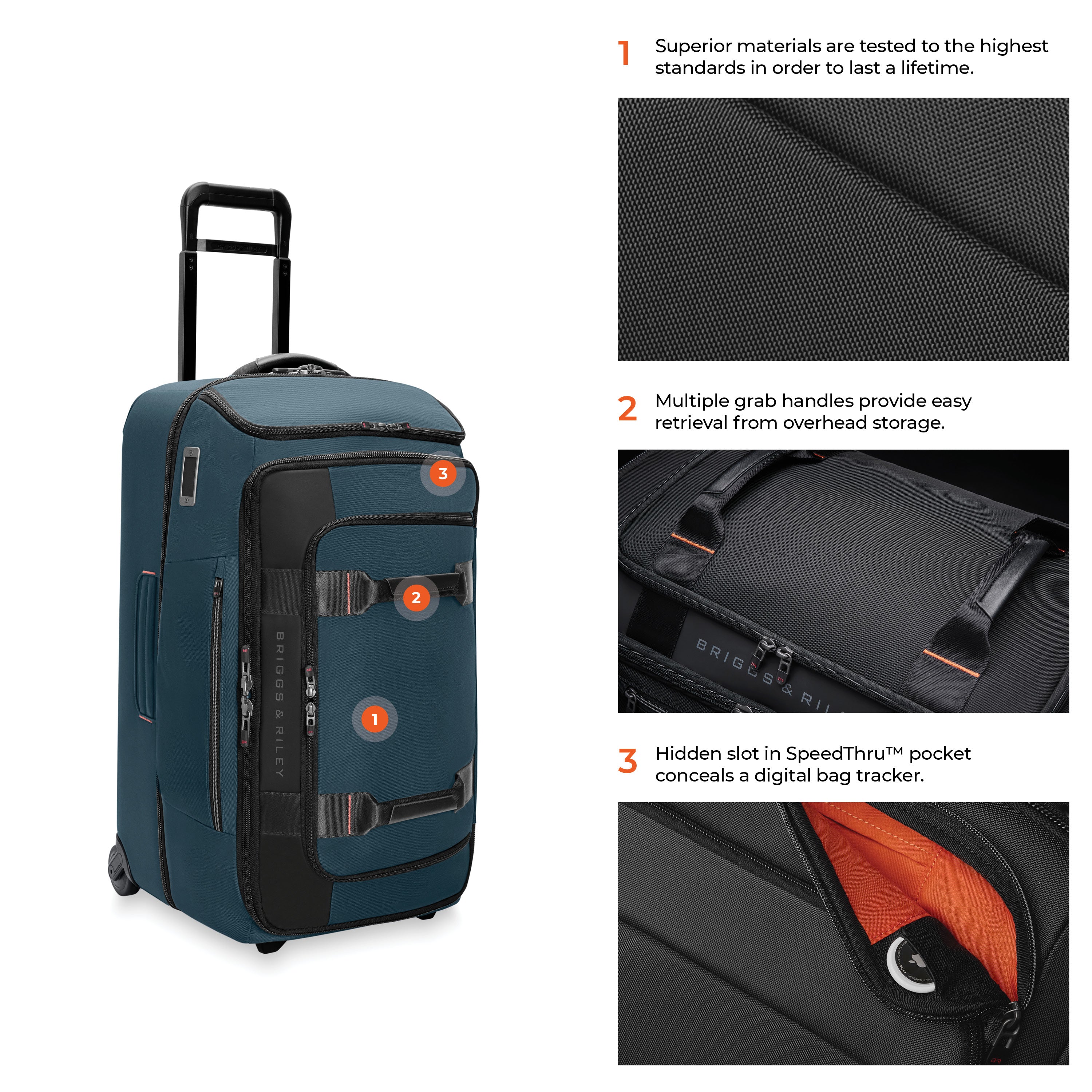 Briggs & Riley ZDX Medium 2-Wheel Duffle in Ocean — detail view # color_Ocean