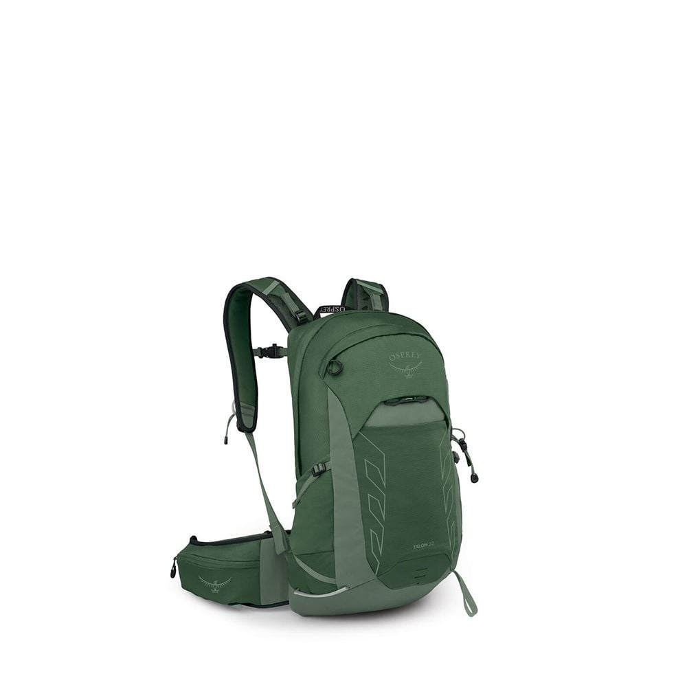 Osprey Talon 22 Extended Fit Hiking Backpack 22L in Green Canopy/Pine Leaf — angle view 2