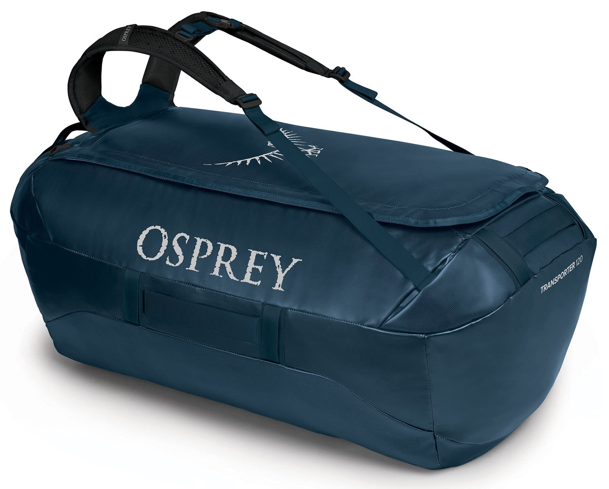 Osprey Transporter 120L Expedition Duffel Bag in Venturi Blue — angle view