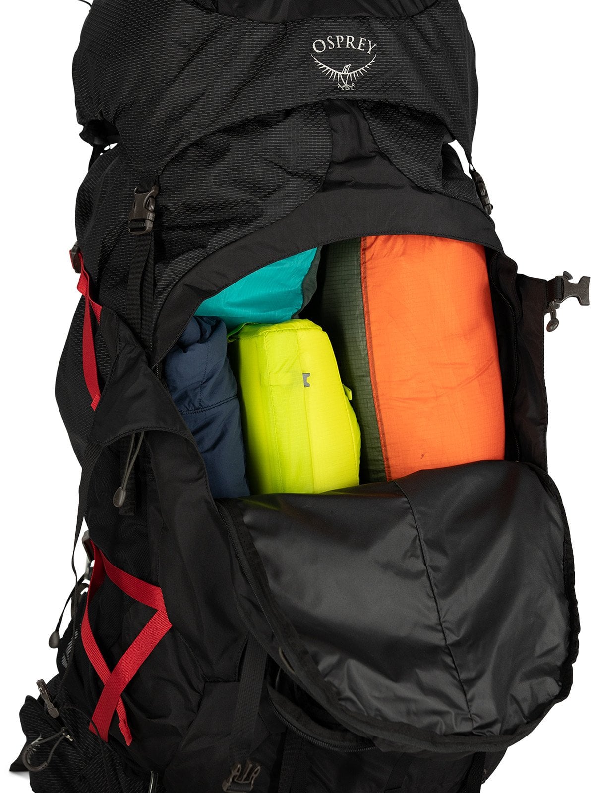 Osprey Aether Plus 85 Hiking Backpack 85L in Black — detail view