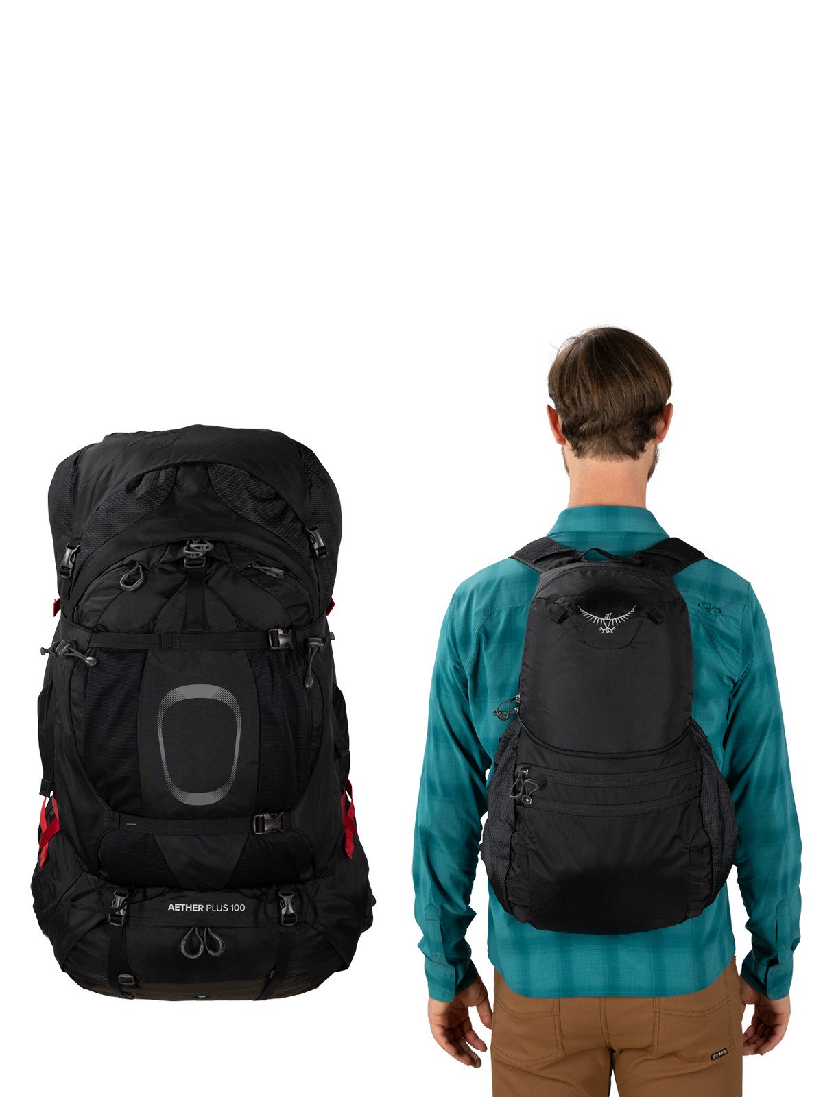 Osprey Aether Plus 85 Hiking Backpack 85L in Black — detail view 2