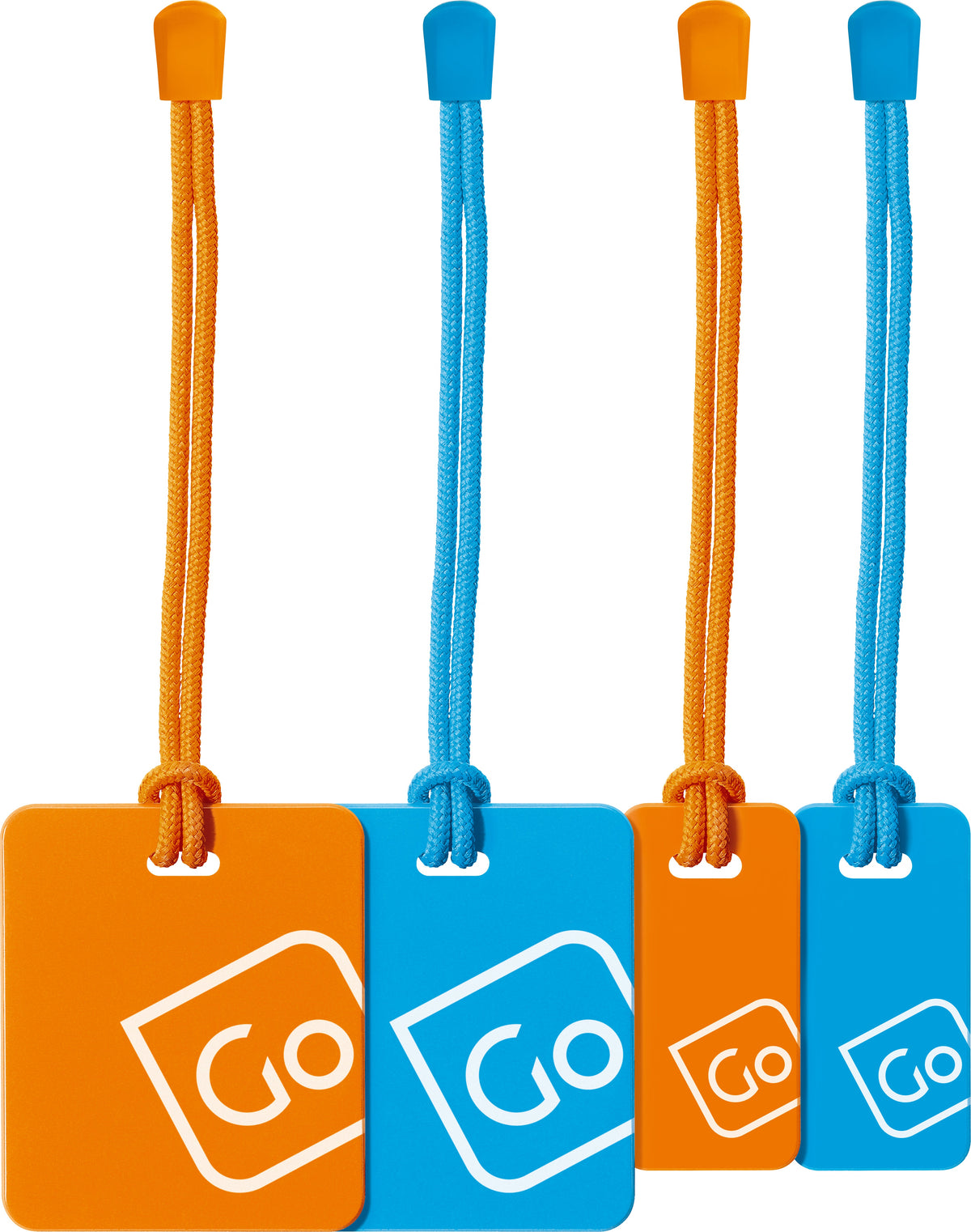 Go Travel Luggage Tags Family Pack (Set of 4) in Blue / Orange — front view # color_Blue / Orange