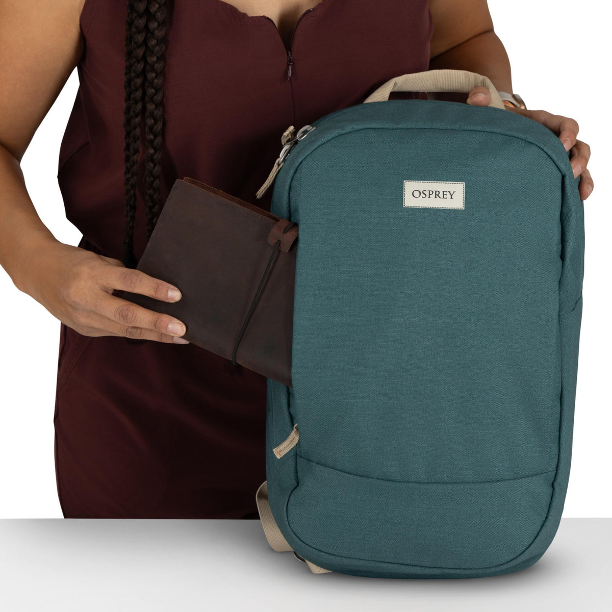 Osprey Arcane Small Daypack 12L in Cascade Blue Heather — detail view