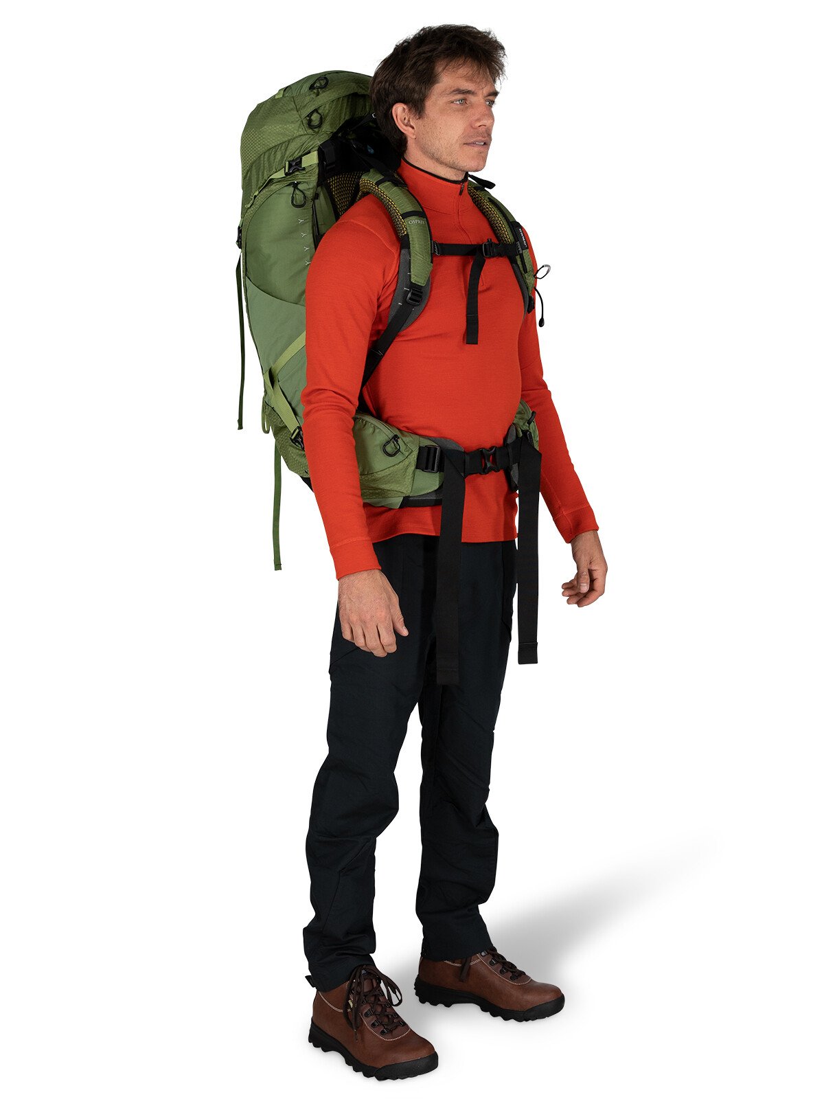 Osprey Atmos AG 50 Backpacking Pack 50L in Mythical Green — lifestyle
