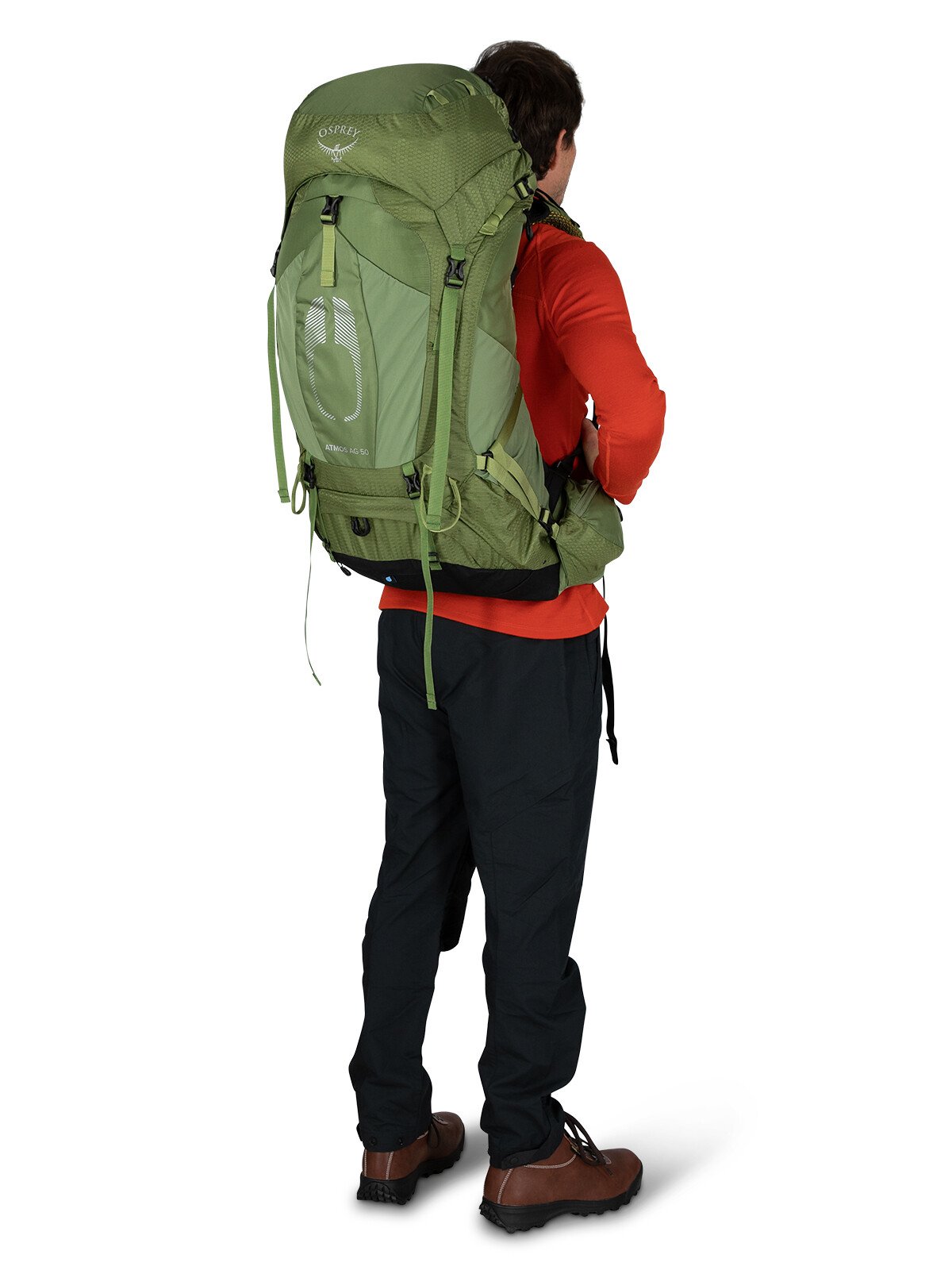 Osprey Atmos AG 50 Backpacking Pack 50L in Mythical Green — lifestyle 2