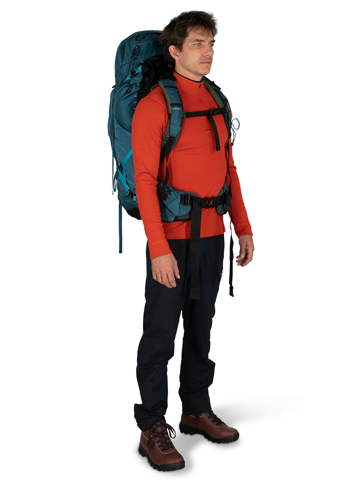 Osprey Atmos AG 65 Backpacking Pack 65L in Venturi Blue — lifestyle