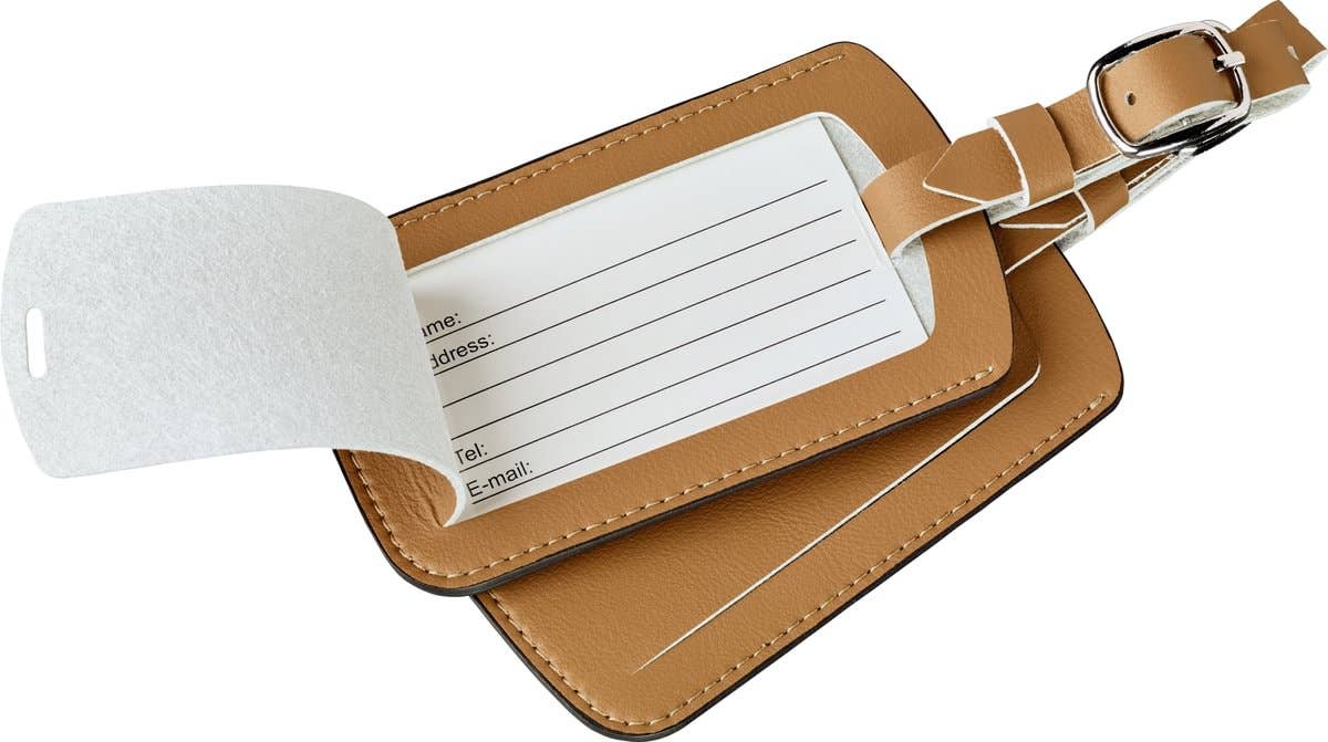 Go Travel Luggage Labels (Set of 2) – tan, front view