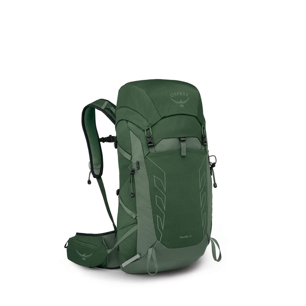 Osprey Talon 33 Extended Fit Hiking Backpack 33L in Green Canopy/Pine Leaf — angle view 2