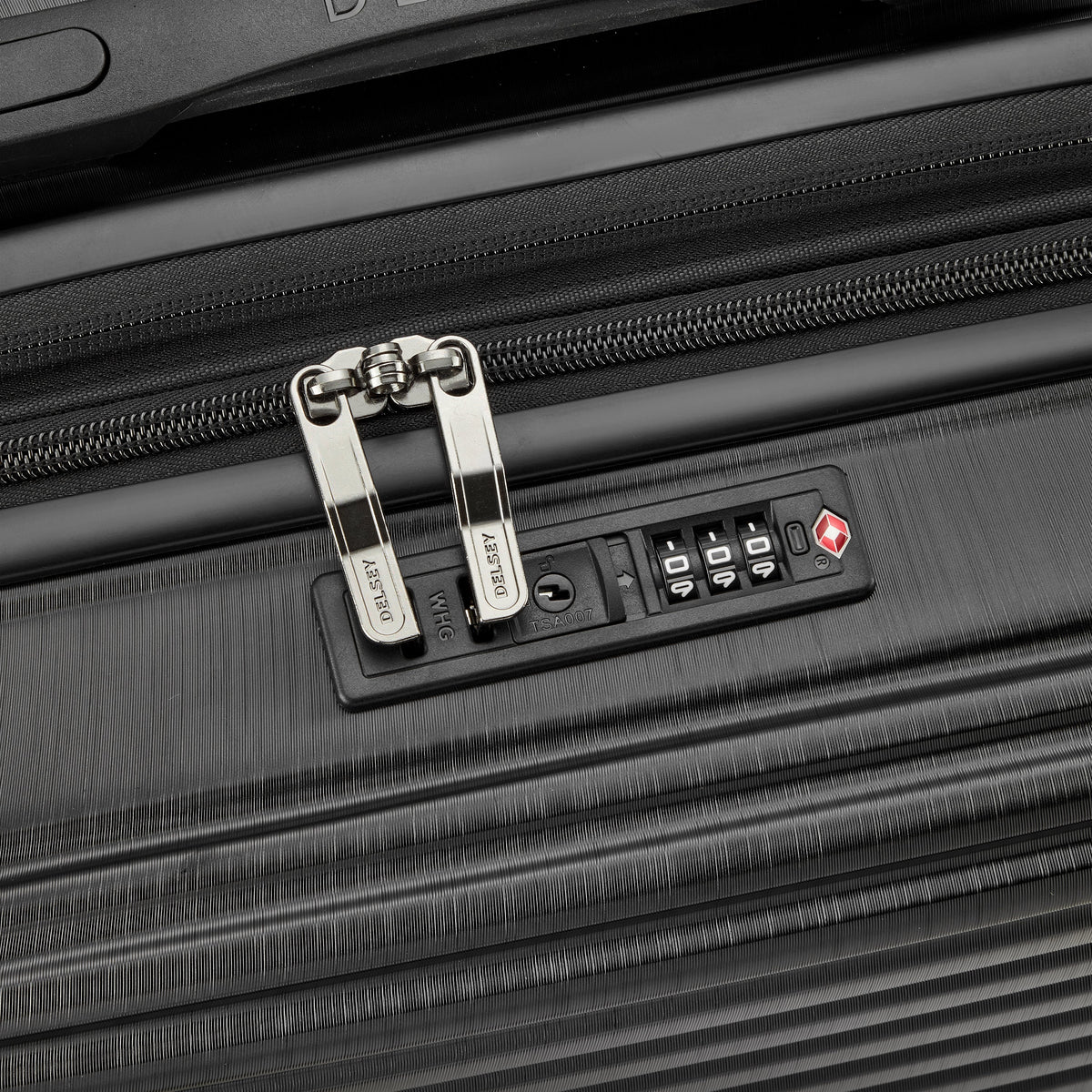 Delsey Cosmique Carry-On Plus Expandable Spinner in Black — detail view
