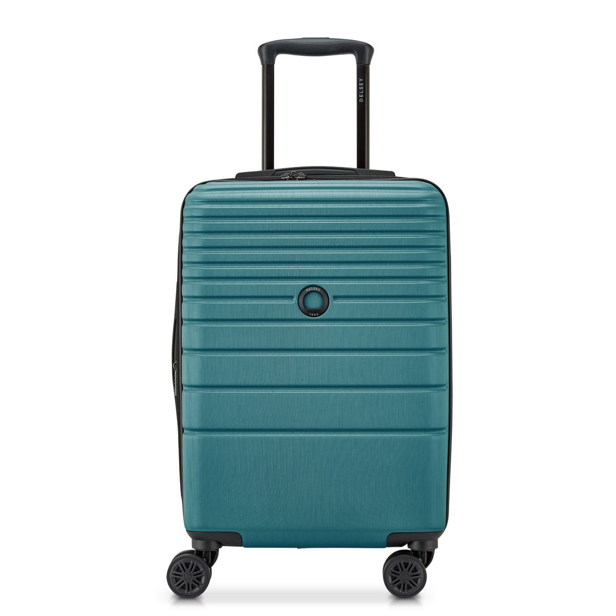 Delsey Cosmique Carry-On Plus Expandable Spinner in Dark Teal — front view