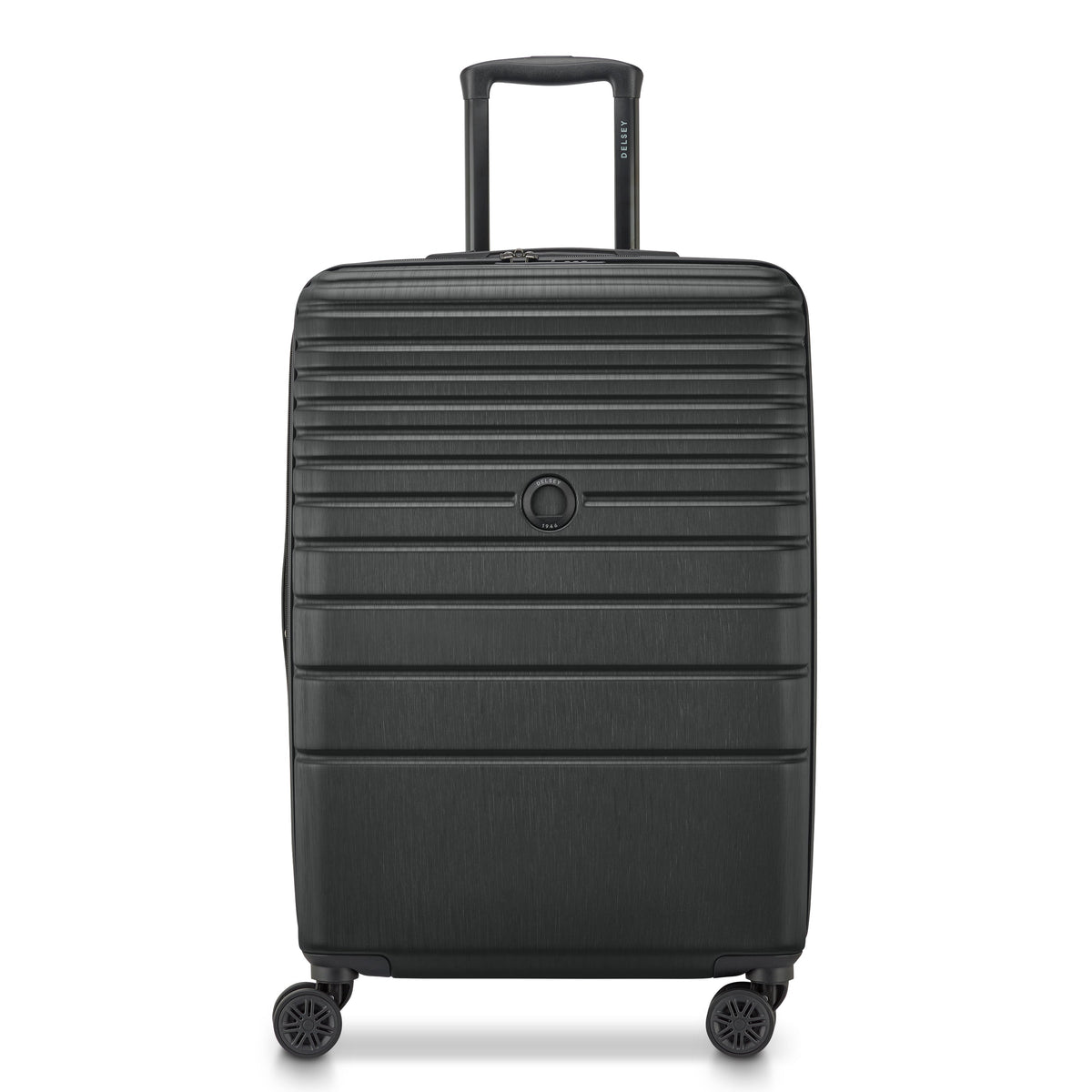 Delsey Cosmique Medium Expandable Spinner in Black — front view