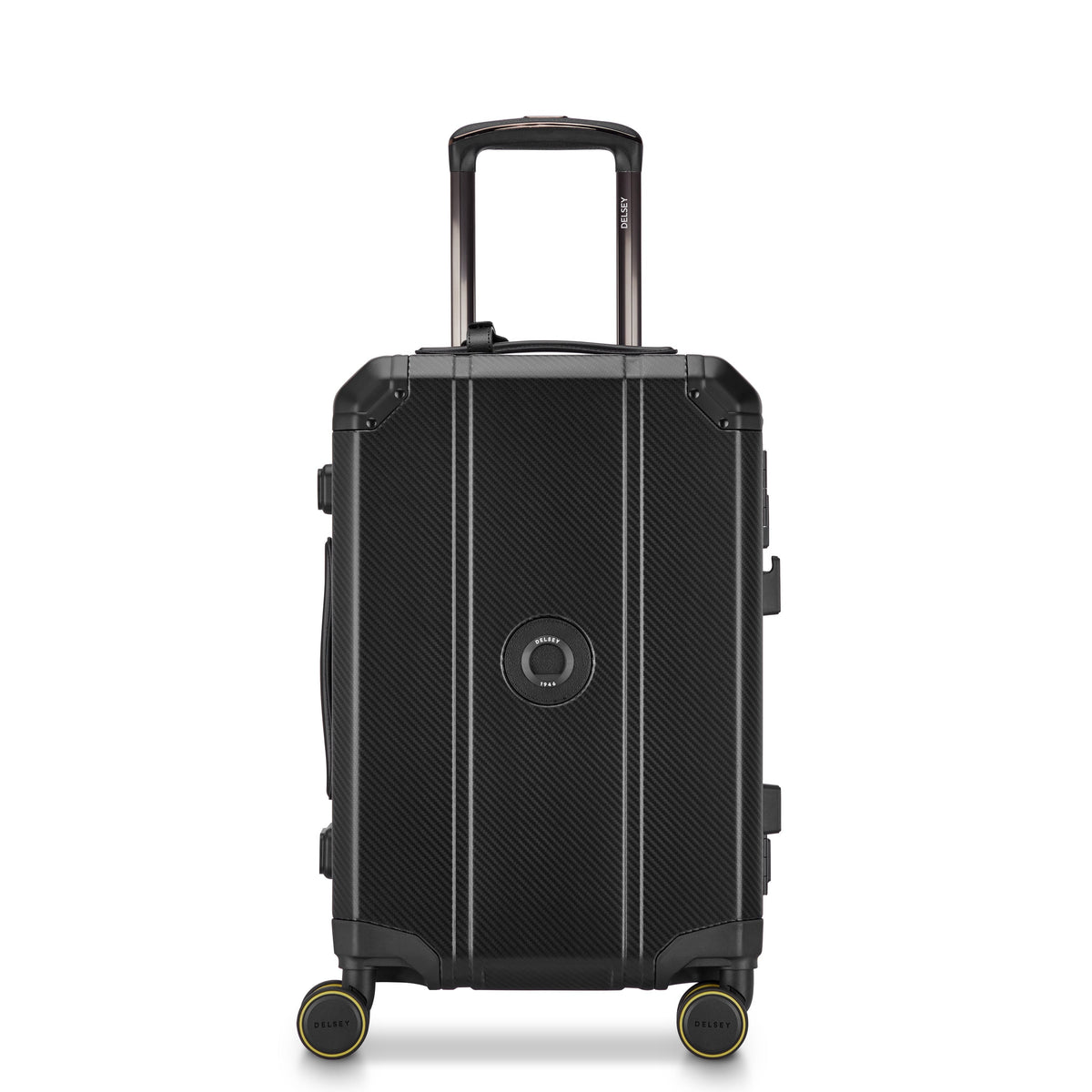 Delsey Alu'r Aluminum Carry-On Spinner in Black — front view # color_Black