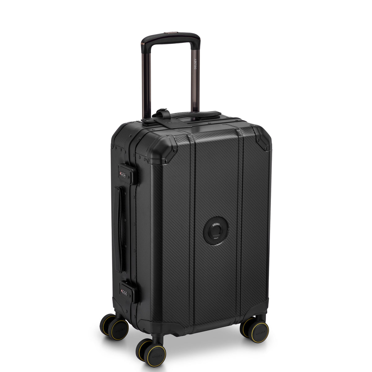 Delsey Alu'r Aluminum Carry-On Spinner in Black — angle view 2 # color_Black