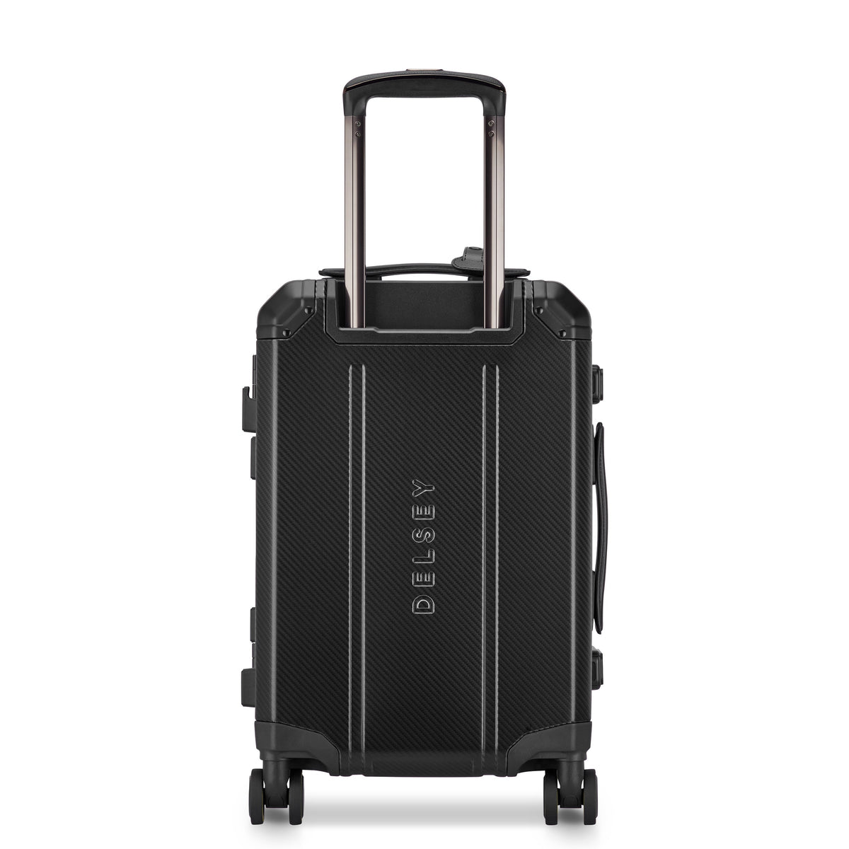Delsey Alu'r Aluminum Carry-On Spinner in Black — back view # color_Black
