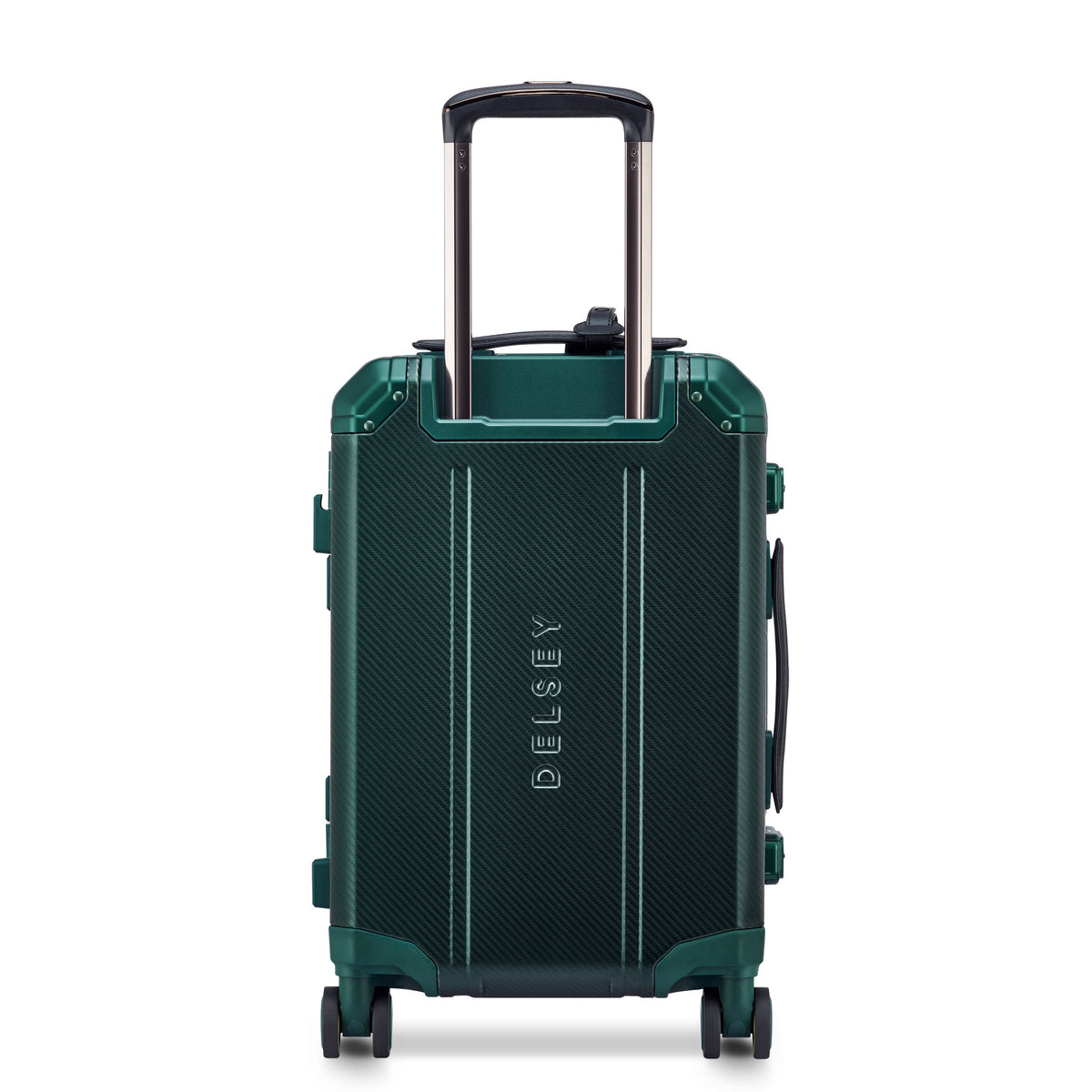 Delsey Alu'r Aluminum Carry-On Spinner in Green — back view # color_Green