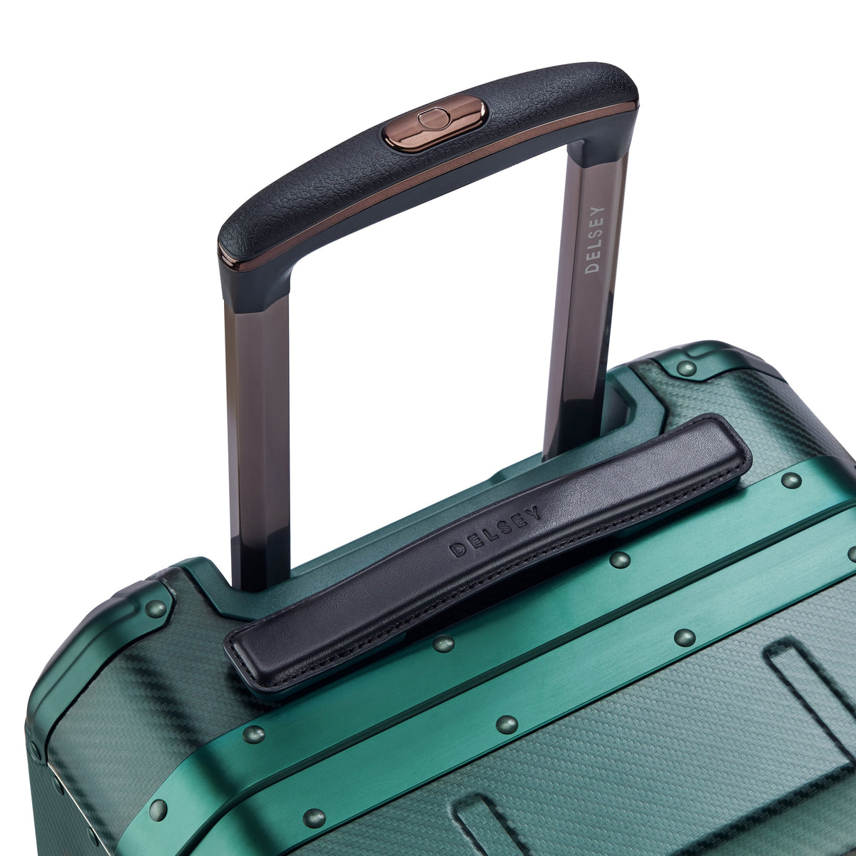 Delsey Alu'r Aluminum Carry-On Spinner in Green — detail view 2 # color_Green