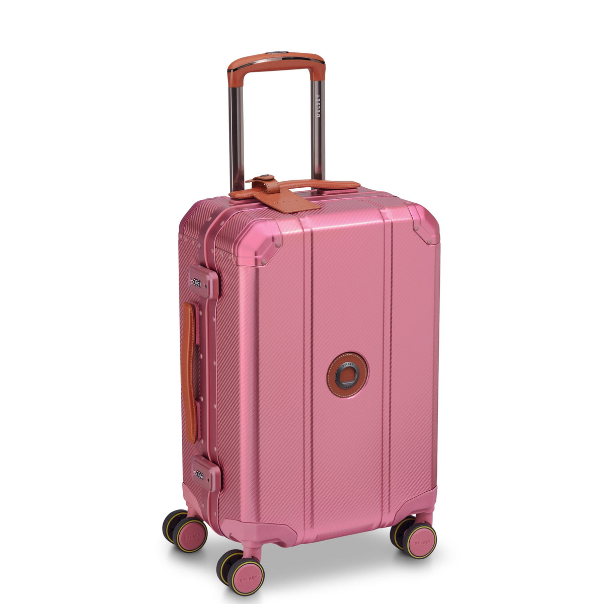 Delsey Alu'r Aluminum Carry-On Spinner in Pink — angle view 2 # color_Pink