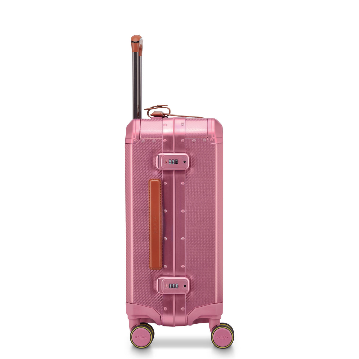 Delsey Alu'r Aluminum Carry-On Spinner in Pink — angle view 5 # color_Pink