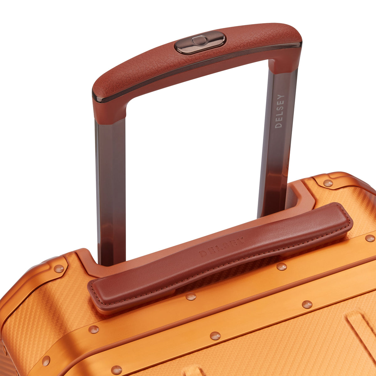 Delsey Alu'r Aluminum Carry-On Spinner in Orange — detail view 2 # color_Orange