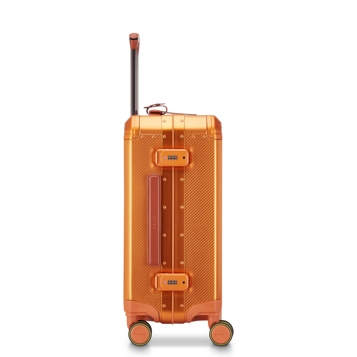 Delsey Alu'r Aluminum Carry-On Spinner in Orange — angle view 5 # color_Orange