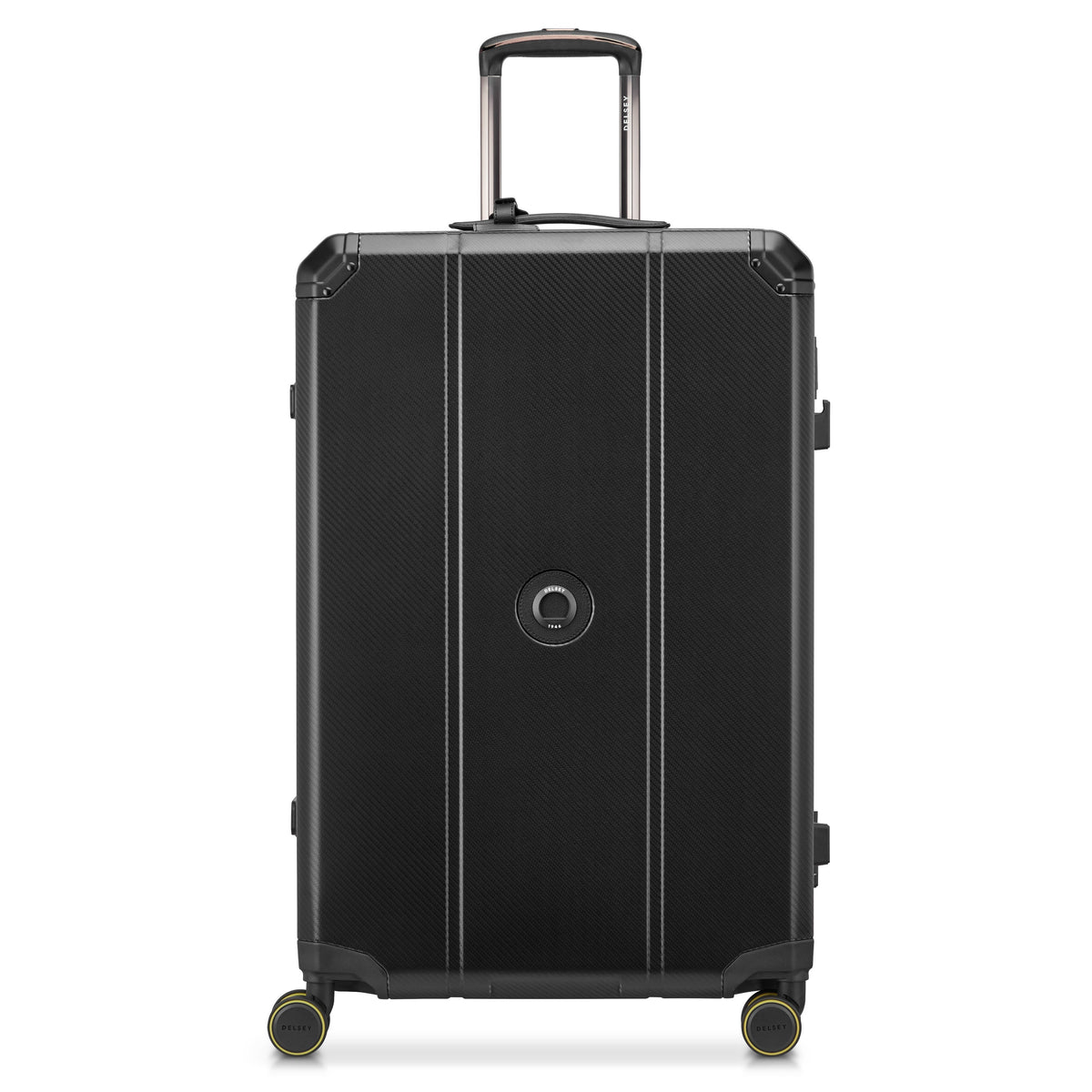 Delsey Alu'r Aluminum Large Spinner Upright in Black — front view # color_Black