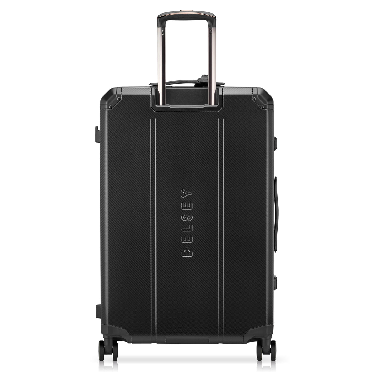 Delsey Alu'r Aluminum Large Spinner Upright in Black — back view # color_Black
