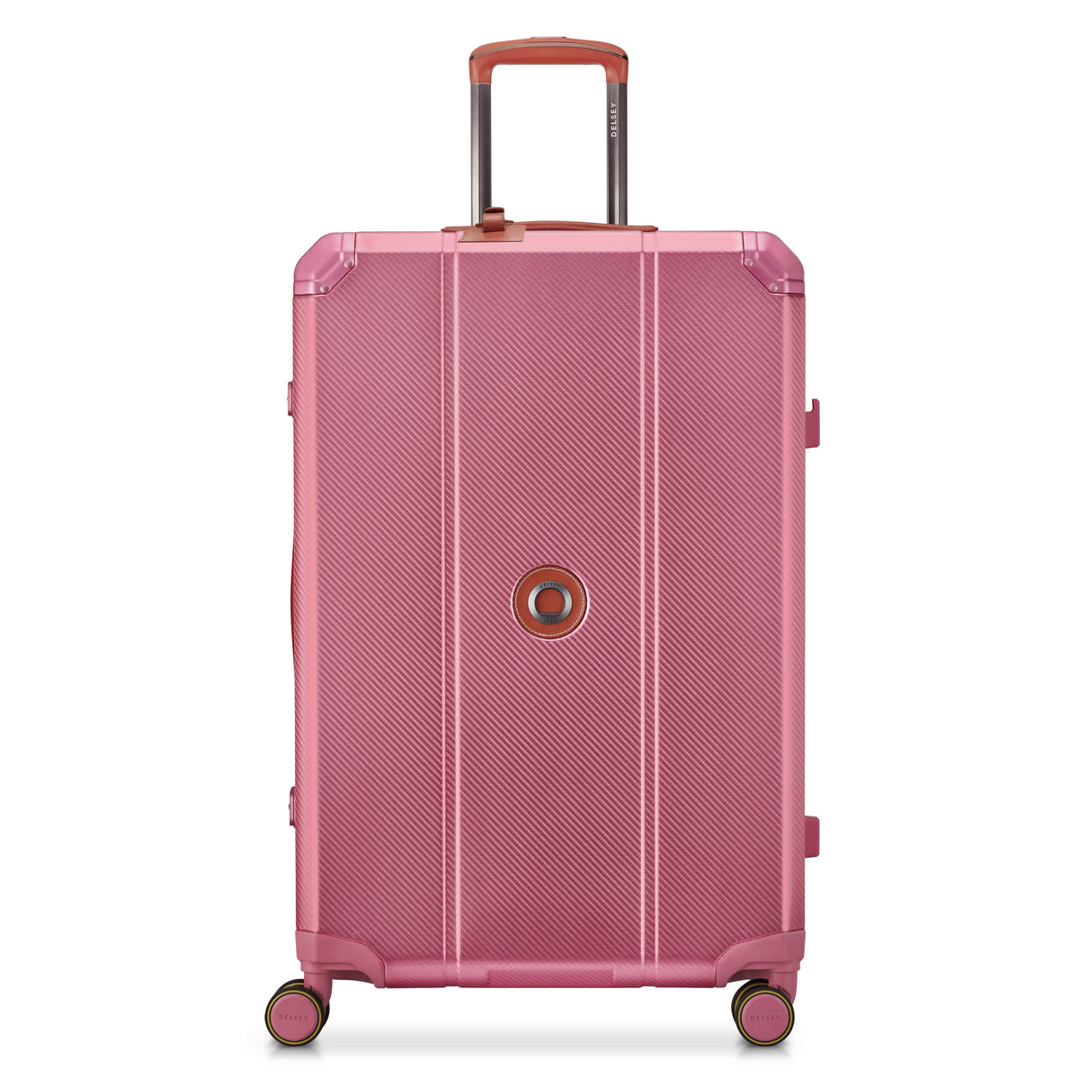 Delsey Alu'r Aluminum Large Spinner Upright in Pink — front view # color_Pink