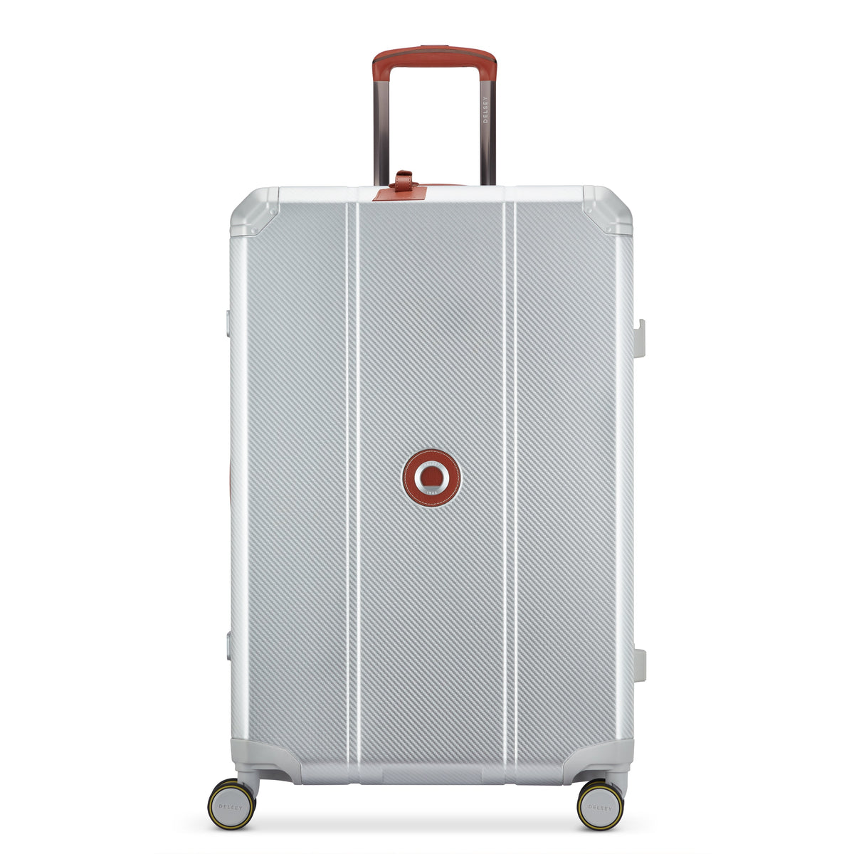 Delsey Alu'r Aluminum Large Spinner Upright in Silver — front view # color_Silver