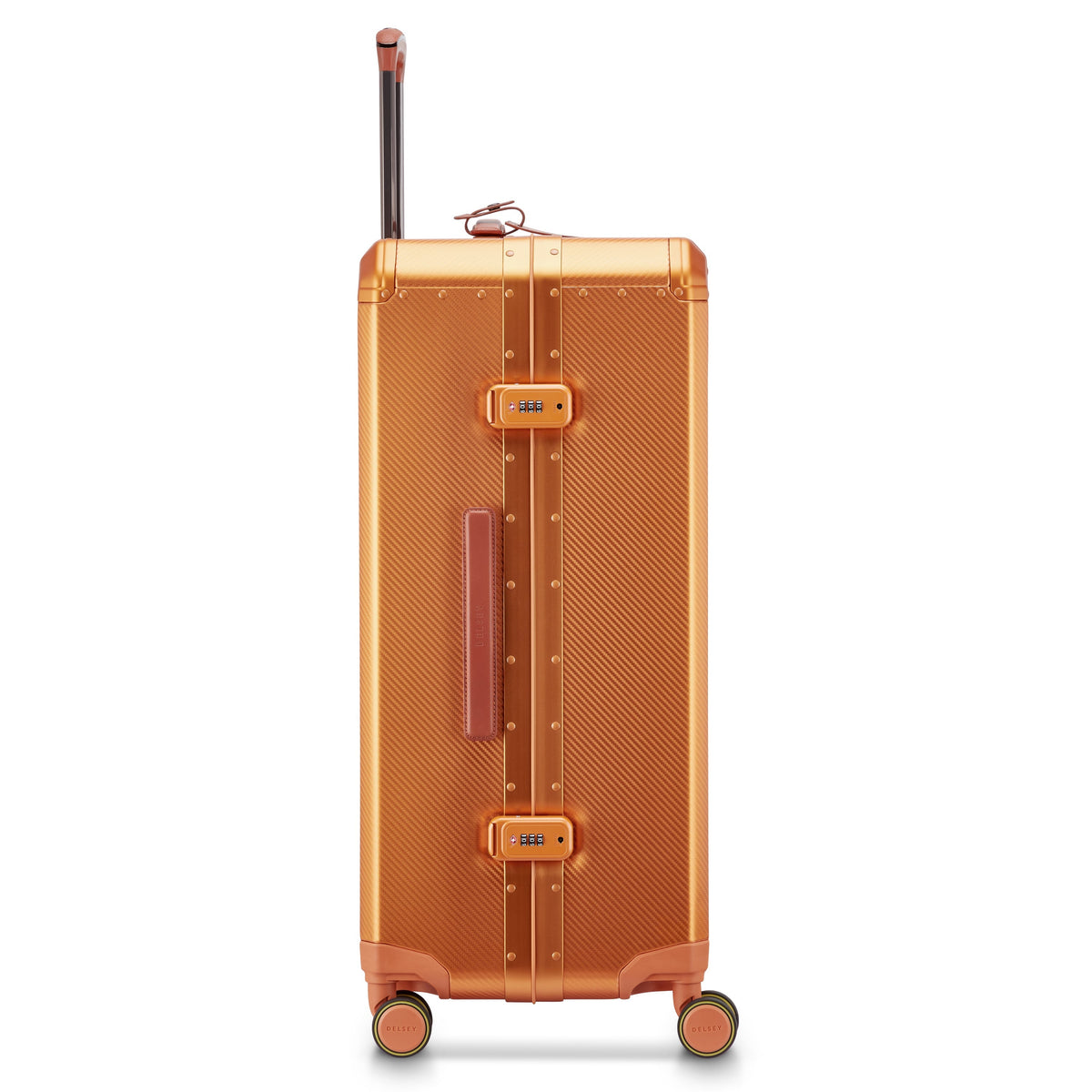 Delsey Alu'r Aluminum Large Spinner Upright in Orange — angle view 5 # color_Orange