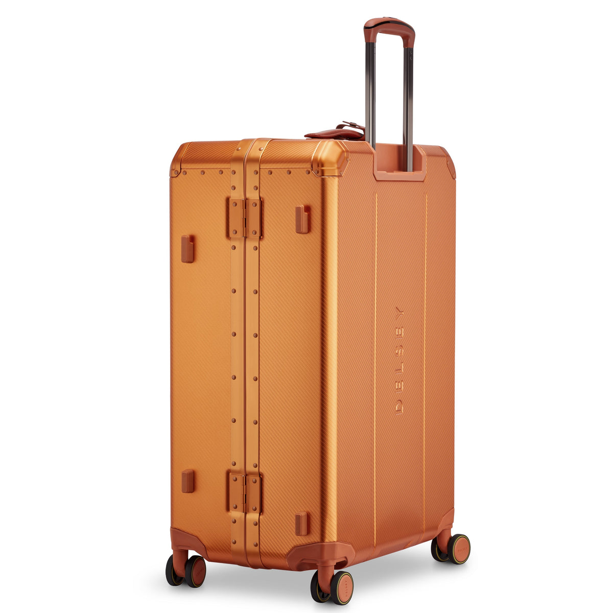 Delsey Alu'r Aluminum Large Spinner Upright in Orange — angle view 4 # color_Orange