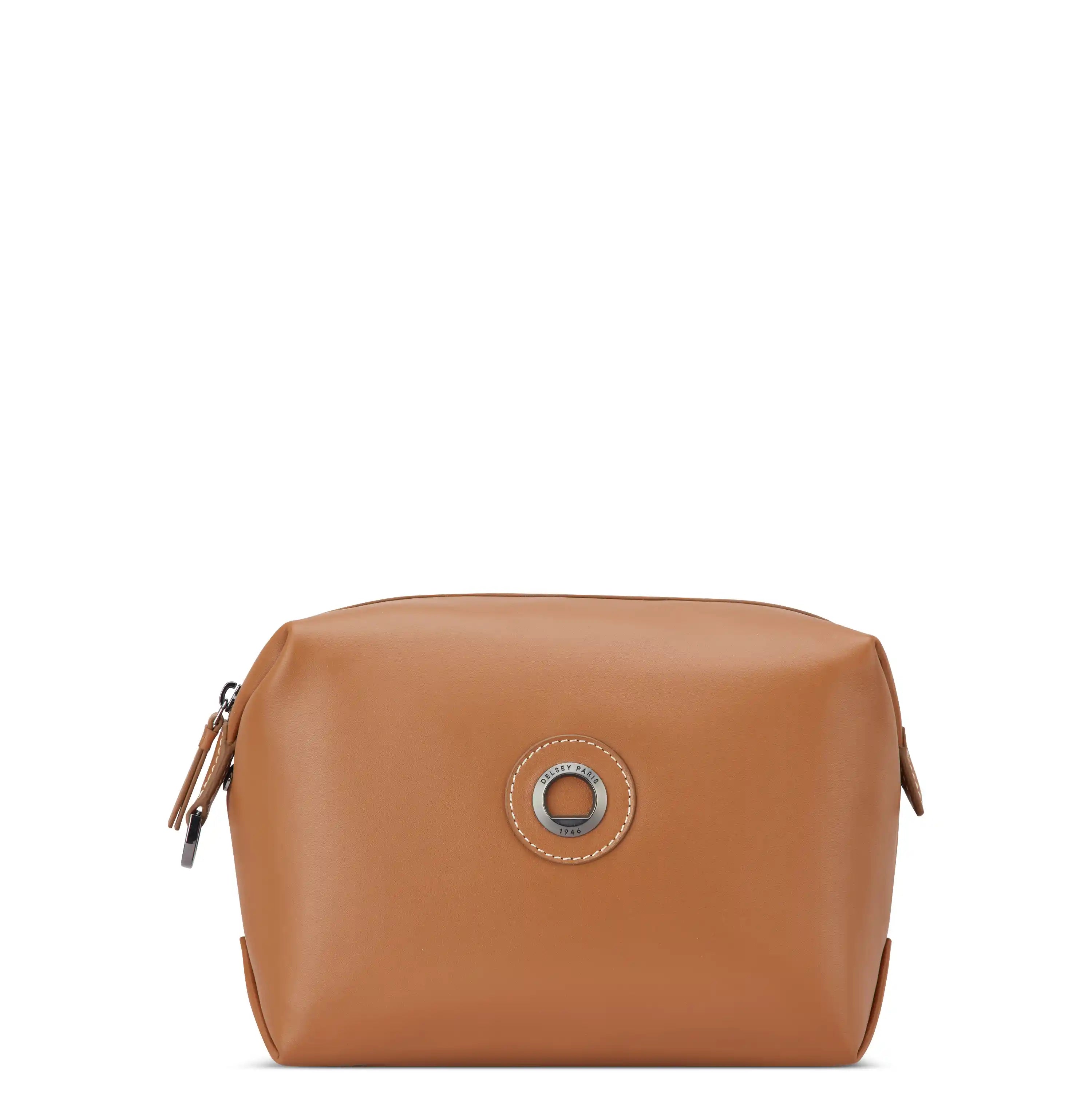 Delsey Chatelet Air 2.0 Leather Toiletry Bag in Cognac — front view