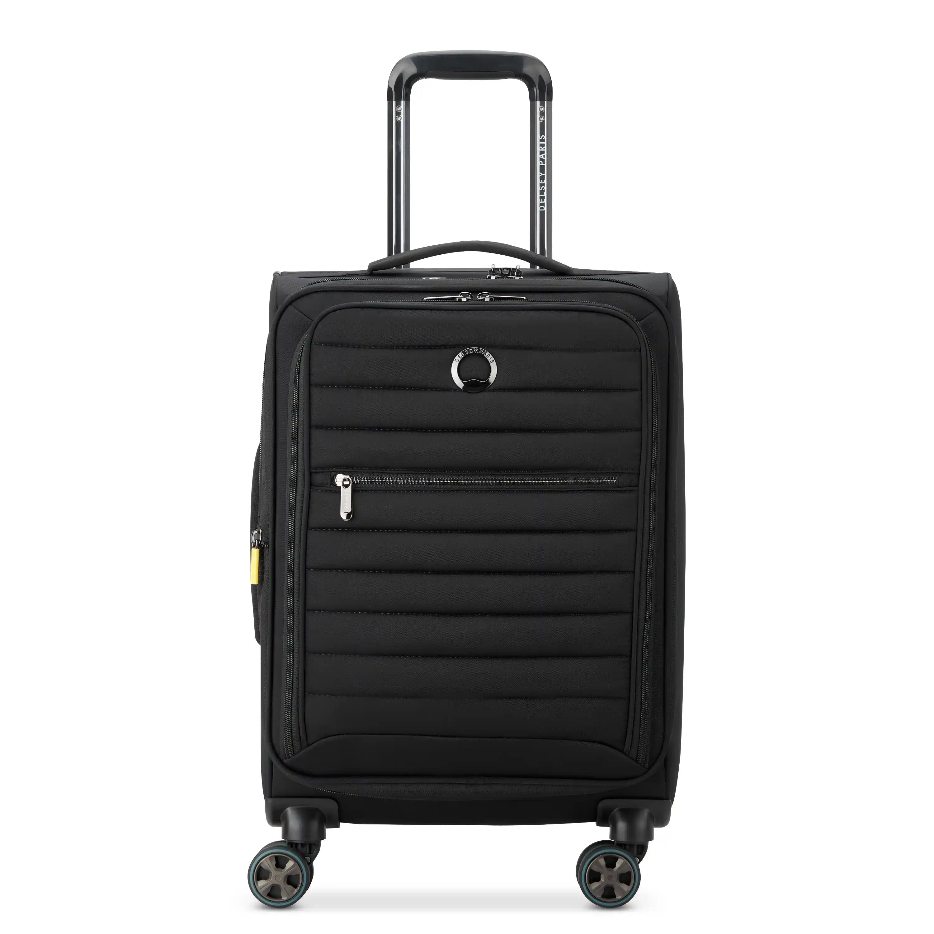 Delsey Cruise 3.0 Softside Carry-On Plus Expandable Spinner in Black — front view # color_Black