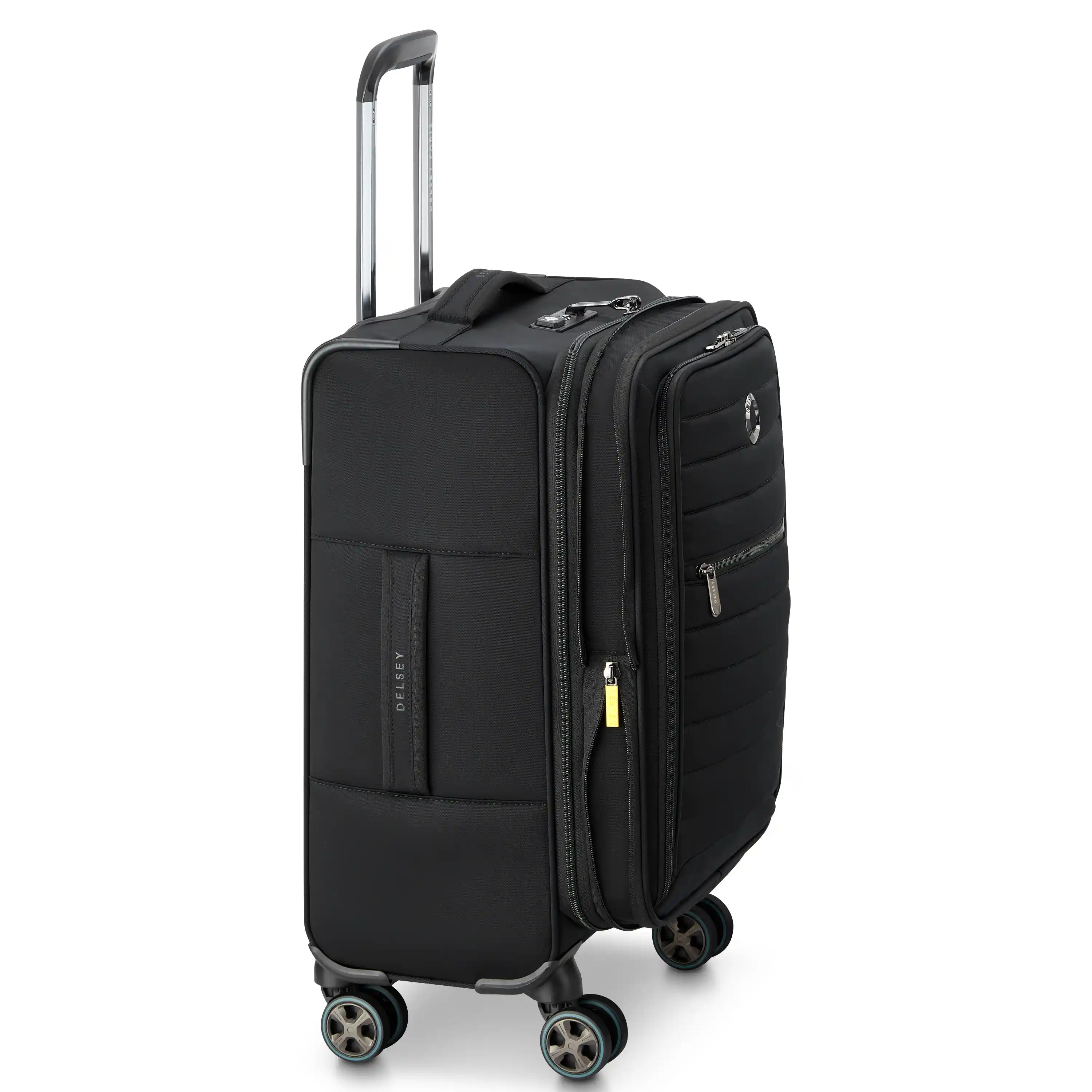 Delsey Cruise 3.0 Softside Carry-On Plus Expandable Spinner in Black — angle view 3 # color_Black