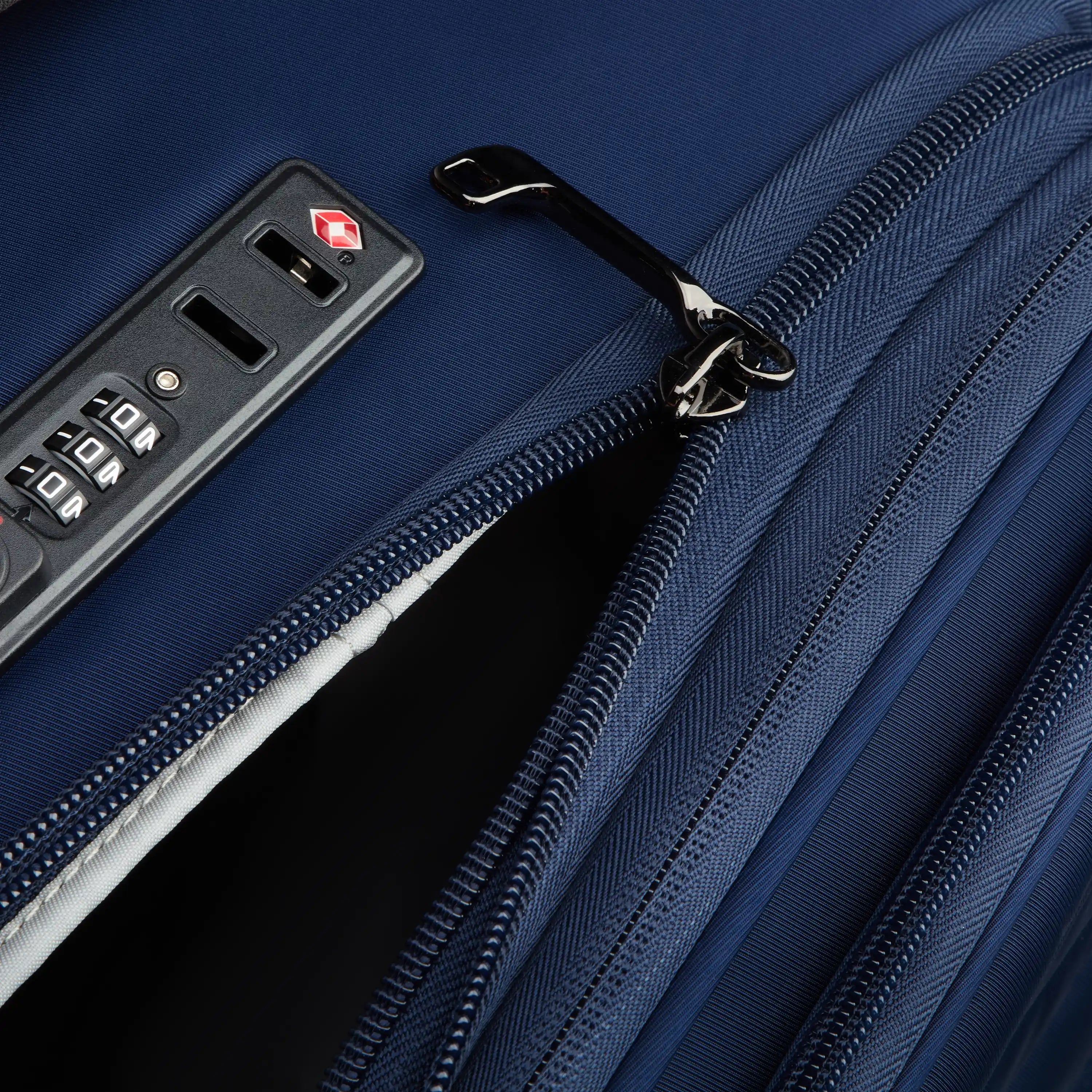 Delsey Cruise 3.0 Softside Carry-On Plus Expandable Spinner in Deep Sea Navy — detail view 3 # color_Deep Sea Navy