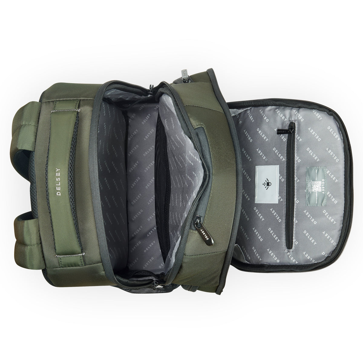 Delsey DLC 2.0 15-Inch Laptop Backpack in Olive — interior view
