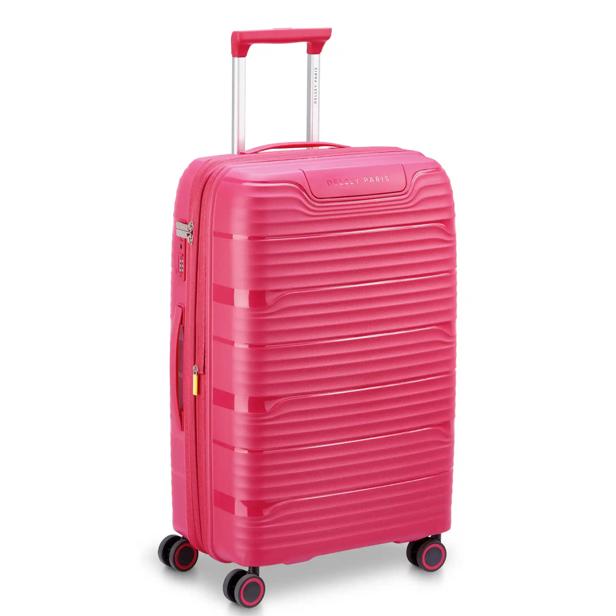 Delsey Dune Medium Expandable Spinner in Magenta — front view # color_Magenta