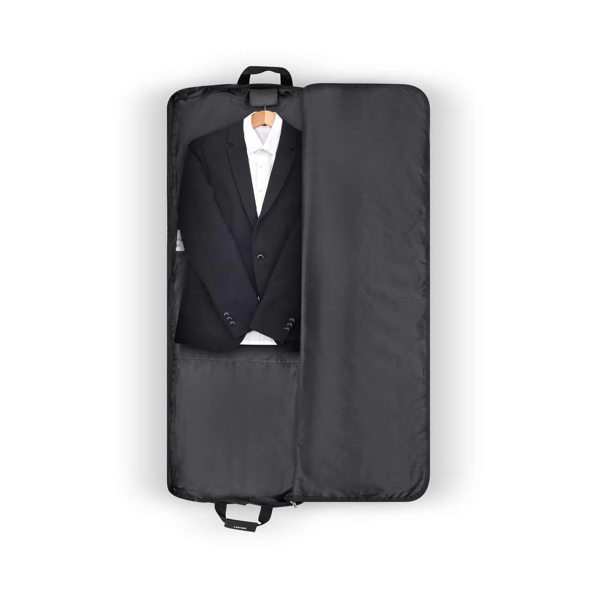 Delsey Helium DLX Carry-On Suit Garment Bag in Black — interior view