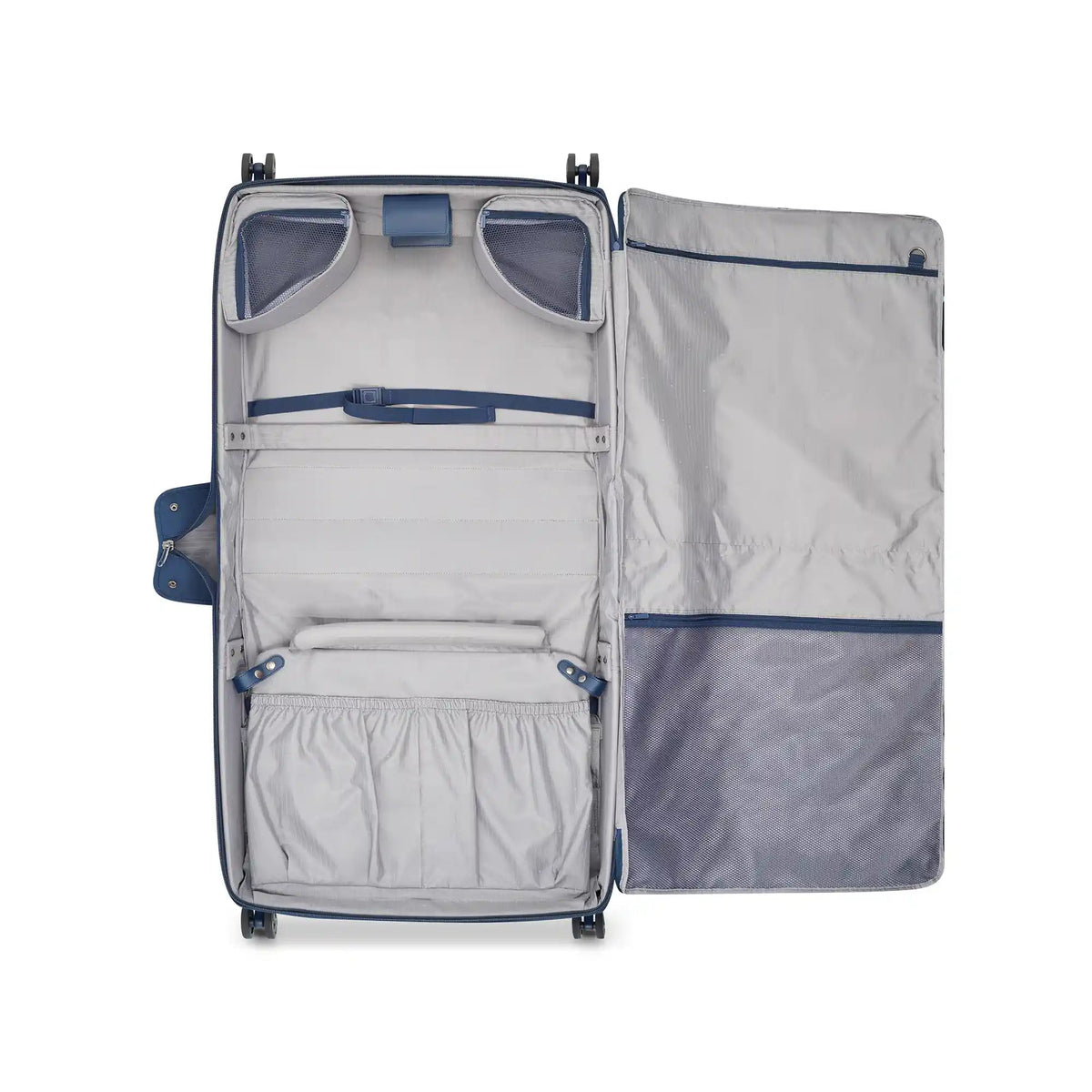 Delsey Helium DLX Large Rolling Garment Bag in Navy — interior view # color_Navy