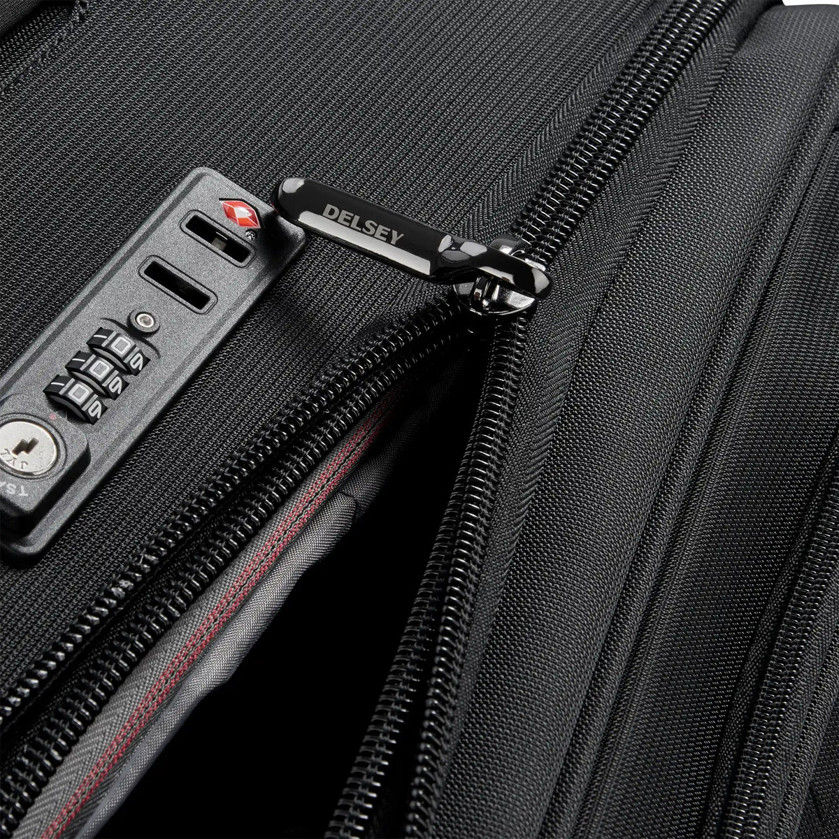 Delsey Helium DLX Large Expandable Spinner in Black — detail view # color_Black