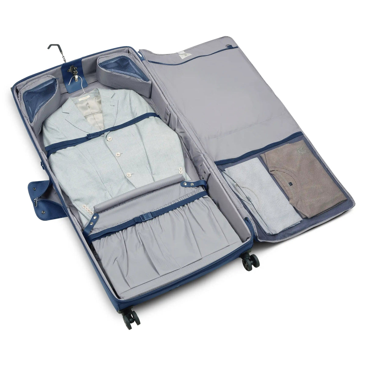 Delsey Helium DLX Large Rolling Garment Bag in Navy — interior view 2 # color_Navy