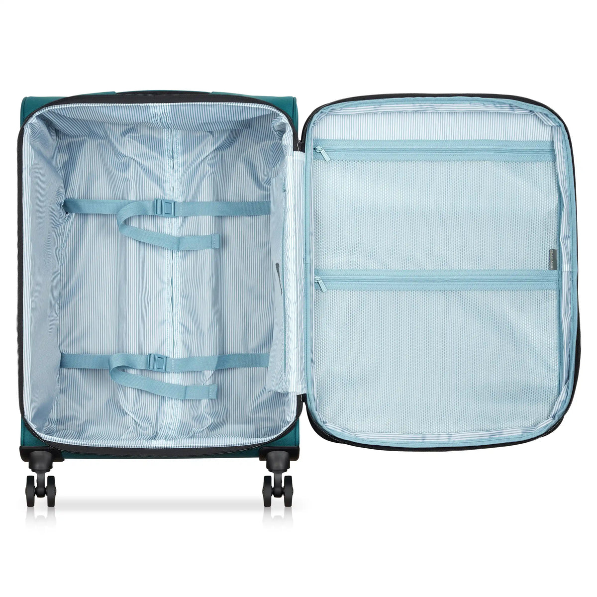 Delsey Sky Max 3.0 Medium Check-In Expandable Spinner in Teal Blue — interior view # color_Teal Blue