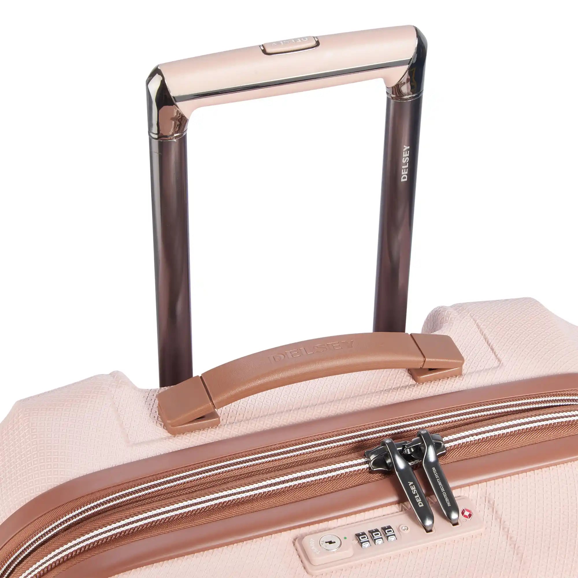 Delsey Carrousel Large Expandable Spinner in Light Pink — detail view # color_Light Pink