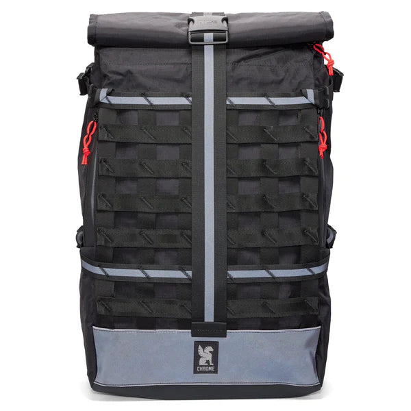 Chrome Industries Barrage 34L backpack – black, three-quarter view