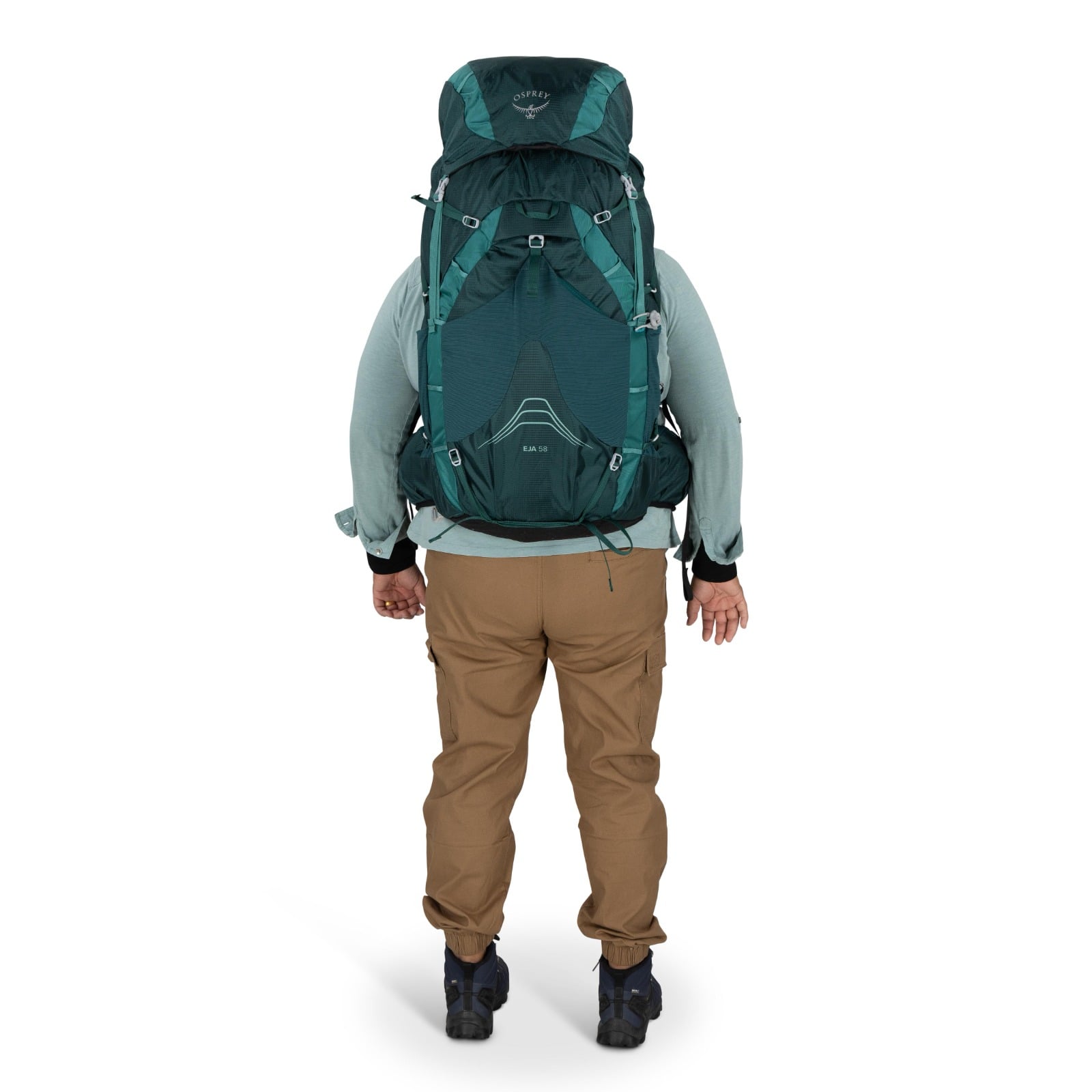 Osprey Eja 58 Extended Fit Women's Backpacking Pack 58L in Deep Teal — lifestyle 3