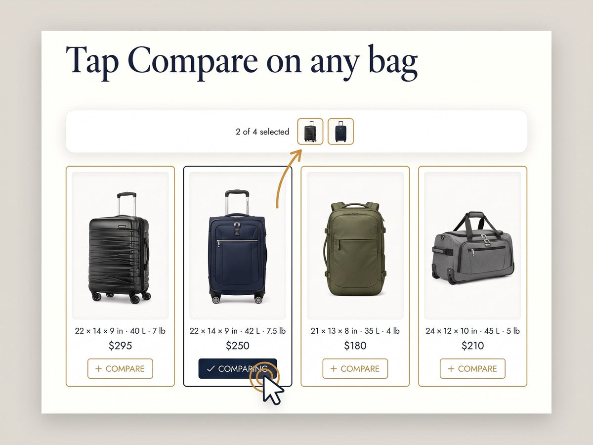Tap Compare on any bag to add it to the comparison