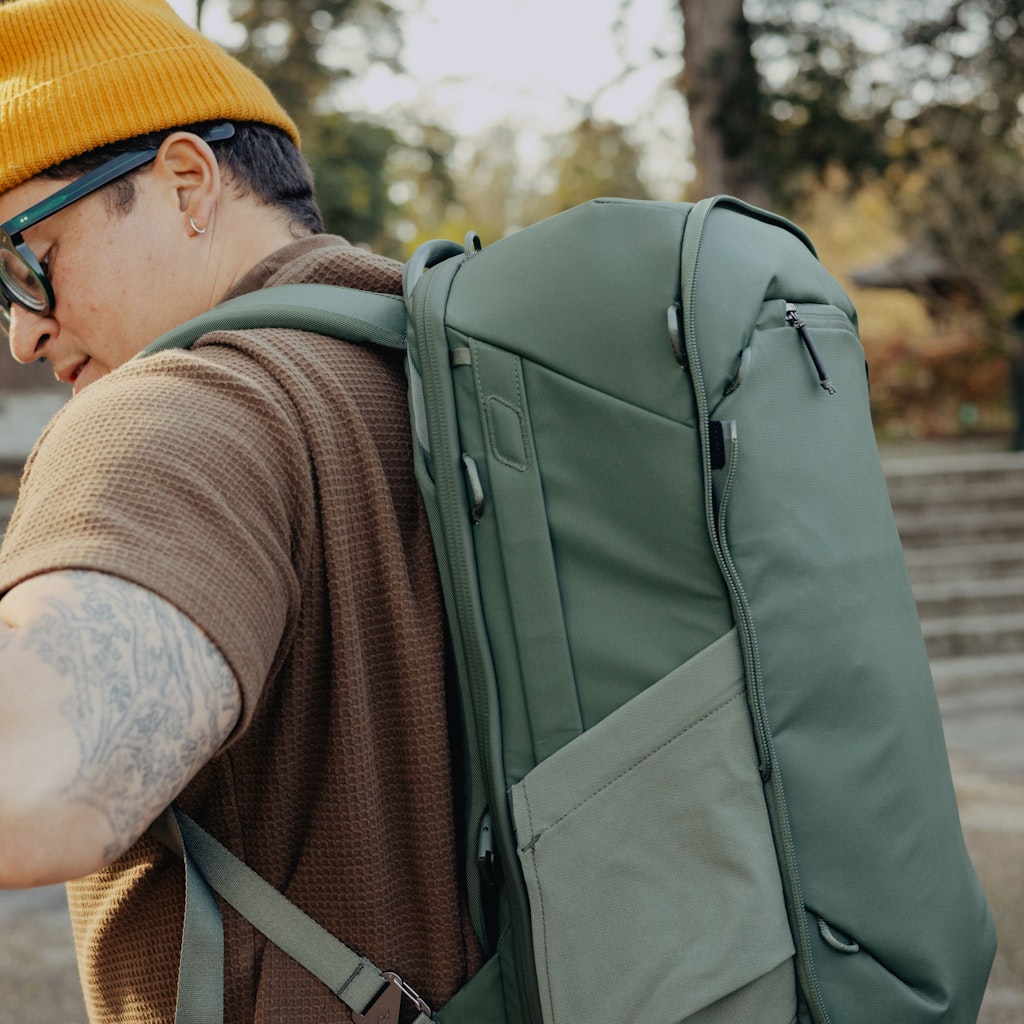 Peak Design Travel Backpack 2-in-1 40L in Sage — lifestyle 3