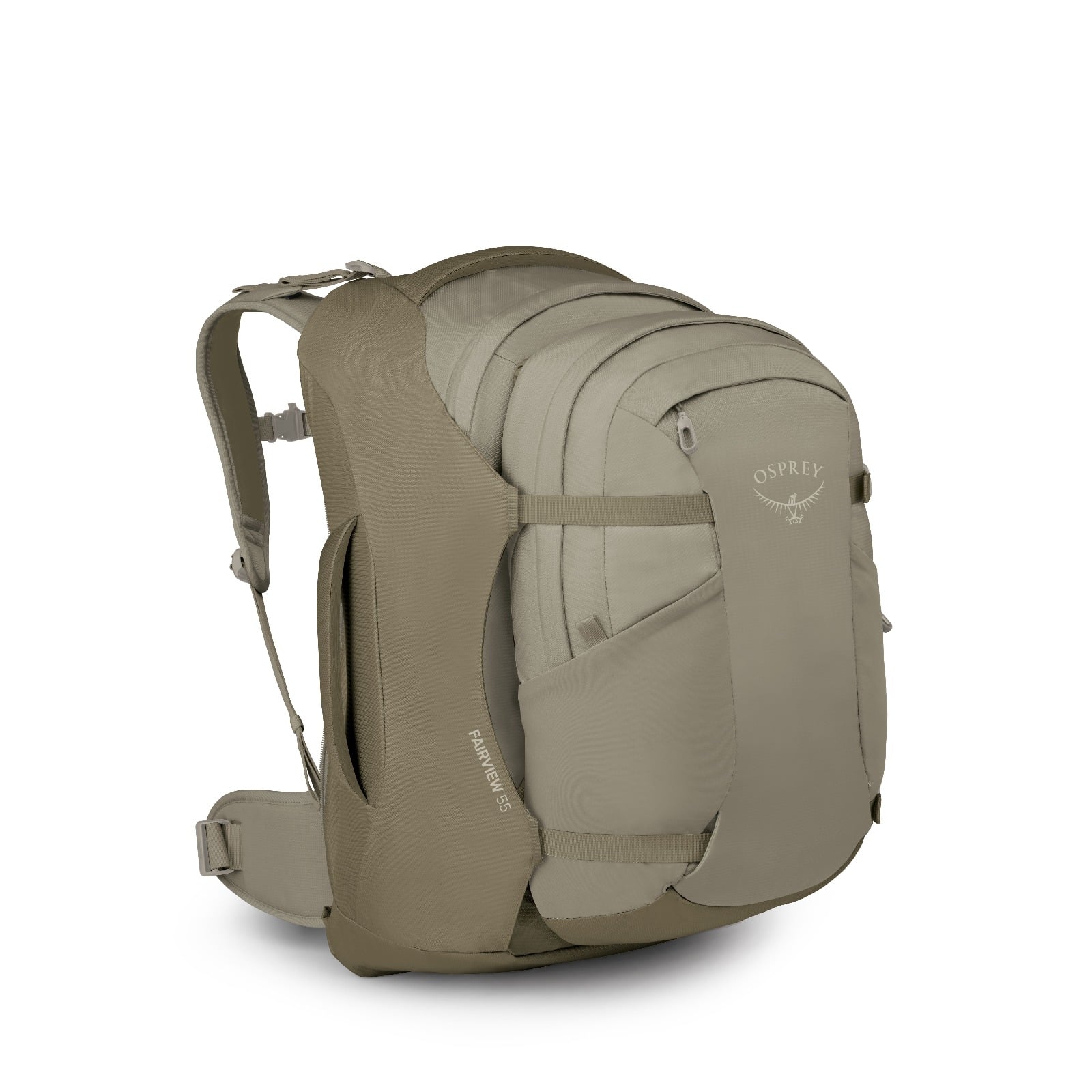 Osprey Fairview Women's Travel Pack-55L in Sawdust-Olive Tan — front view # color_Sawdust-Olive Tan