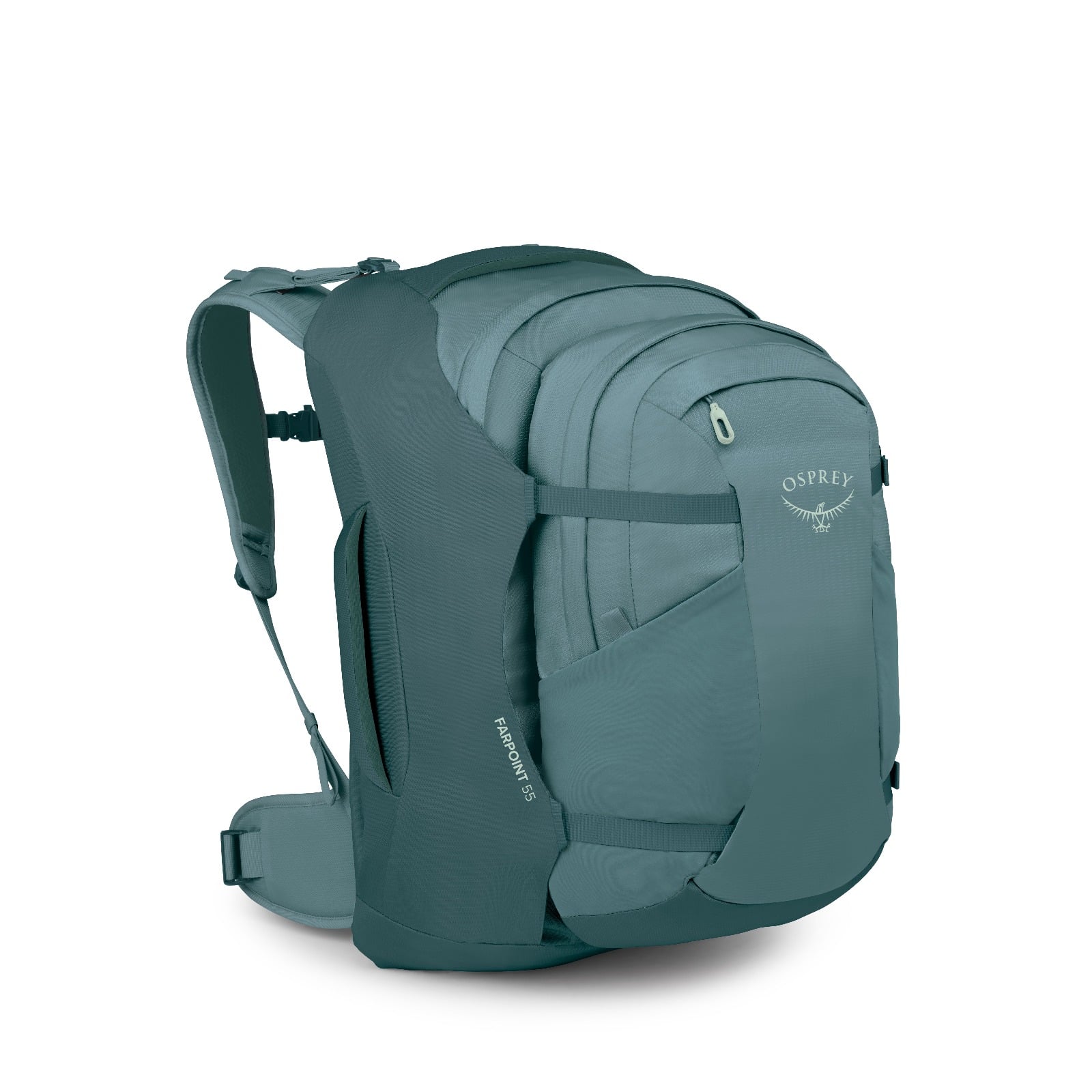 Osprey Farpoint Travel Pack-55L in Cascade Blue-Torrent Blue — front view # color_Cascade Blue-Torrent Blue
